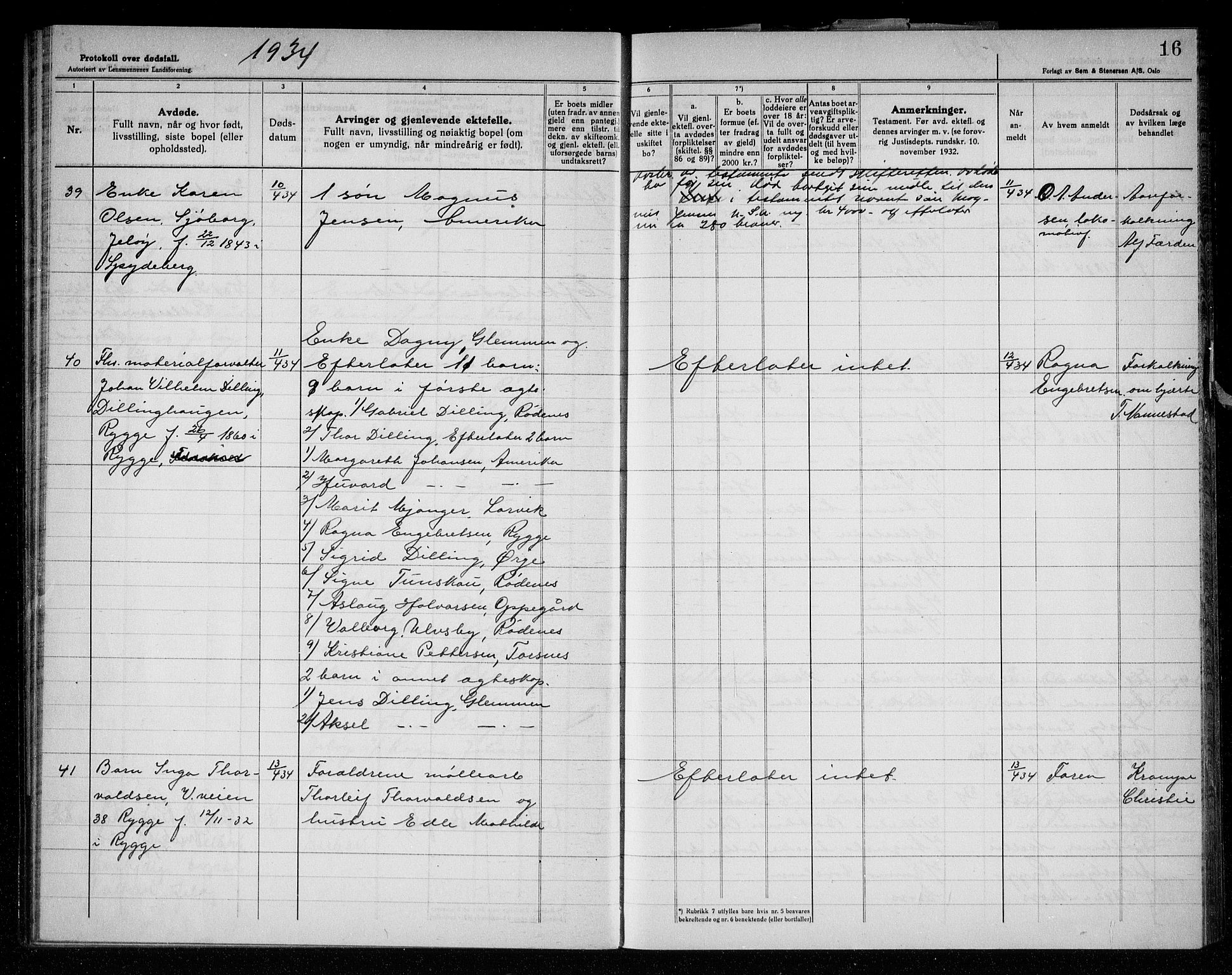 Rygge lensmannskontor, AV/SAO-A-10005/H/Ha/Haa/L0010: Dødsfallsprotokoll, 1933-1937, p. 16