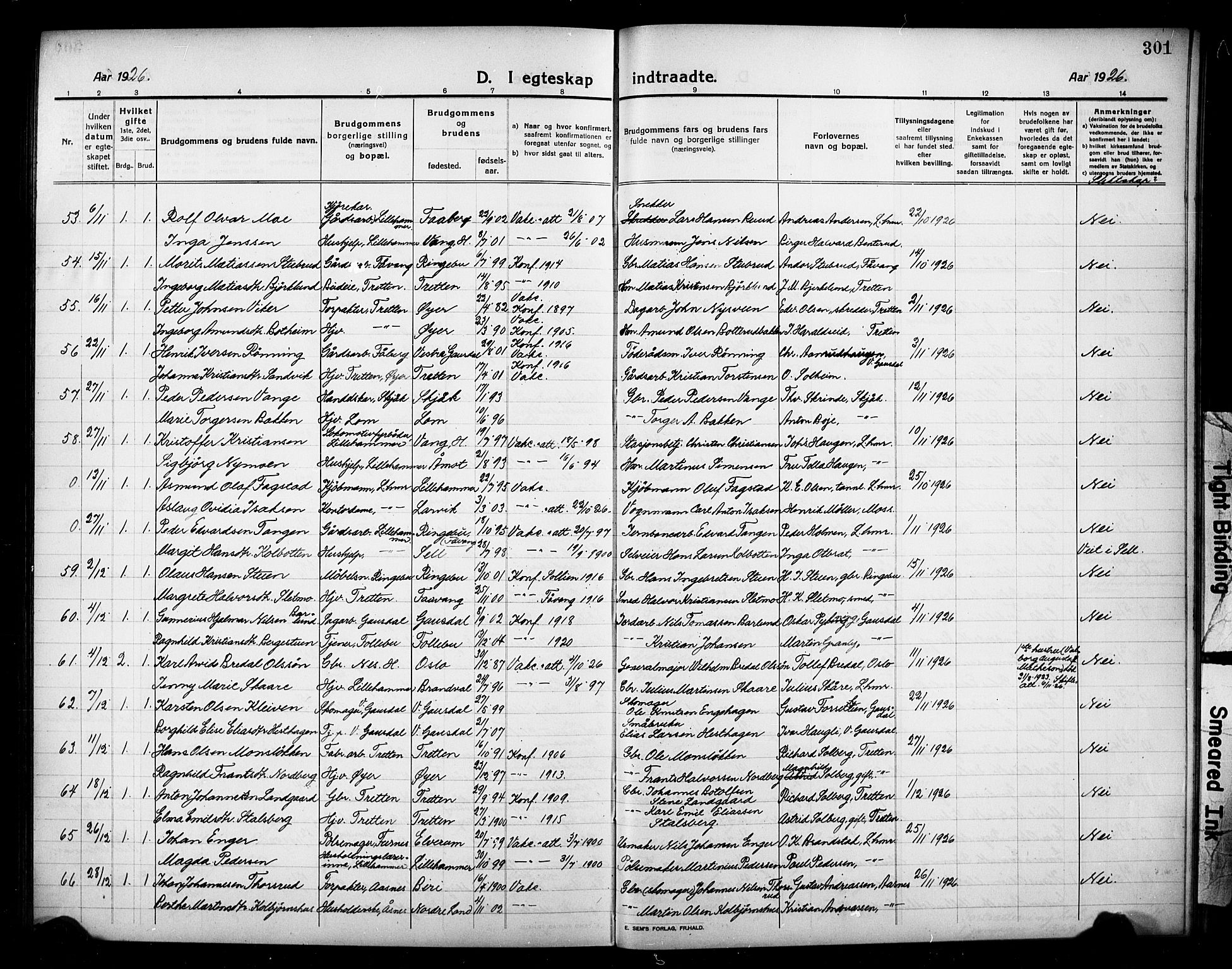 Lillehammer prestekontor, AV/SAH-PREST-088/H/Ha/Hab/L0002: Parish register (copy) no. 2, 1913-1929, p. 301