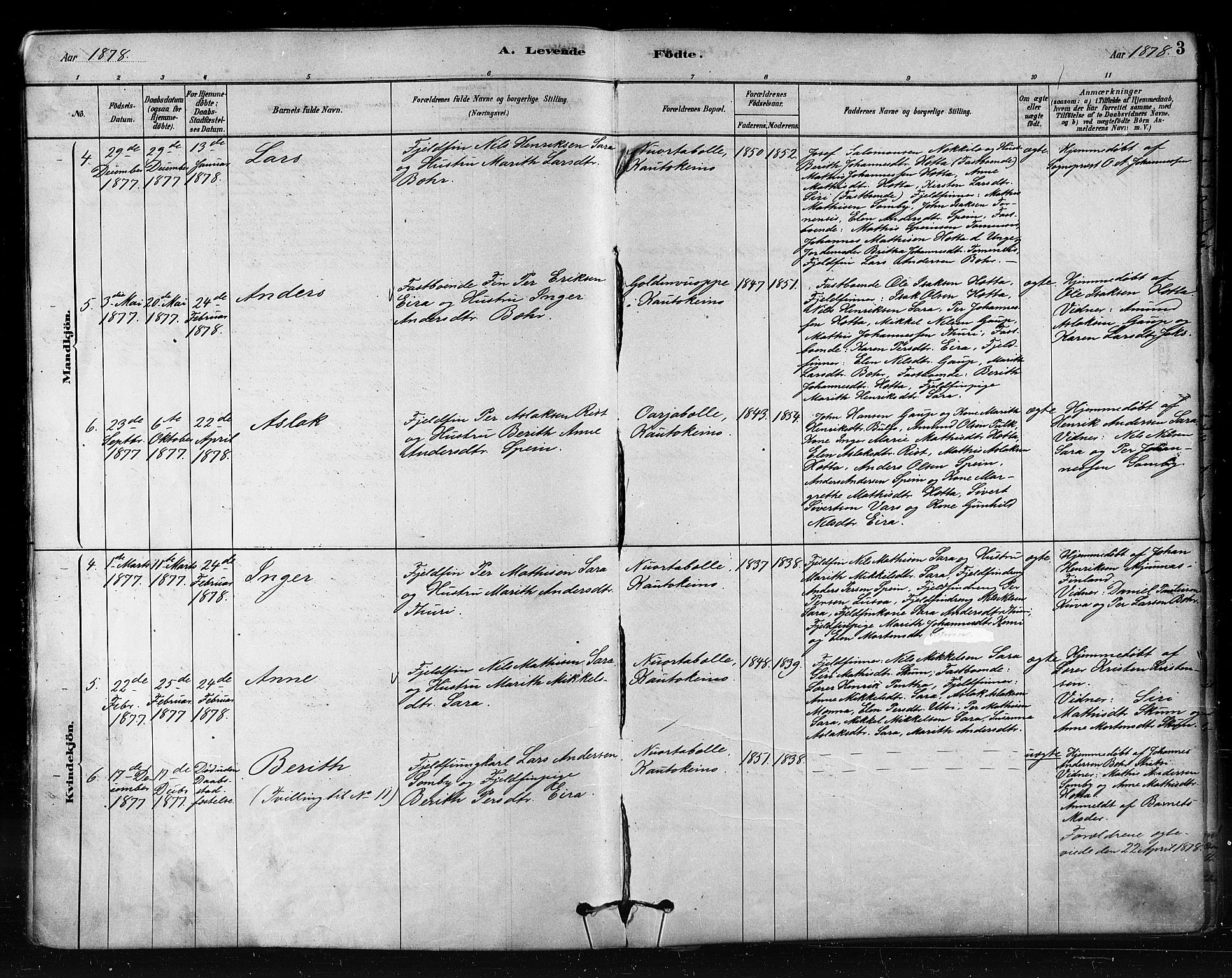 Kautokeino sokneprestembete, AV/SATØ-S-1340/H/Ha/L0004.kirke: Parish register (official) no. 4, 1877-1896, p. 3