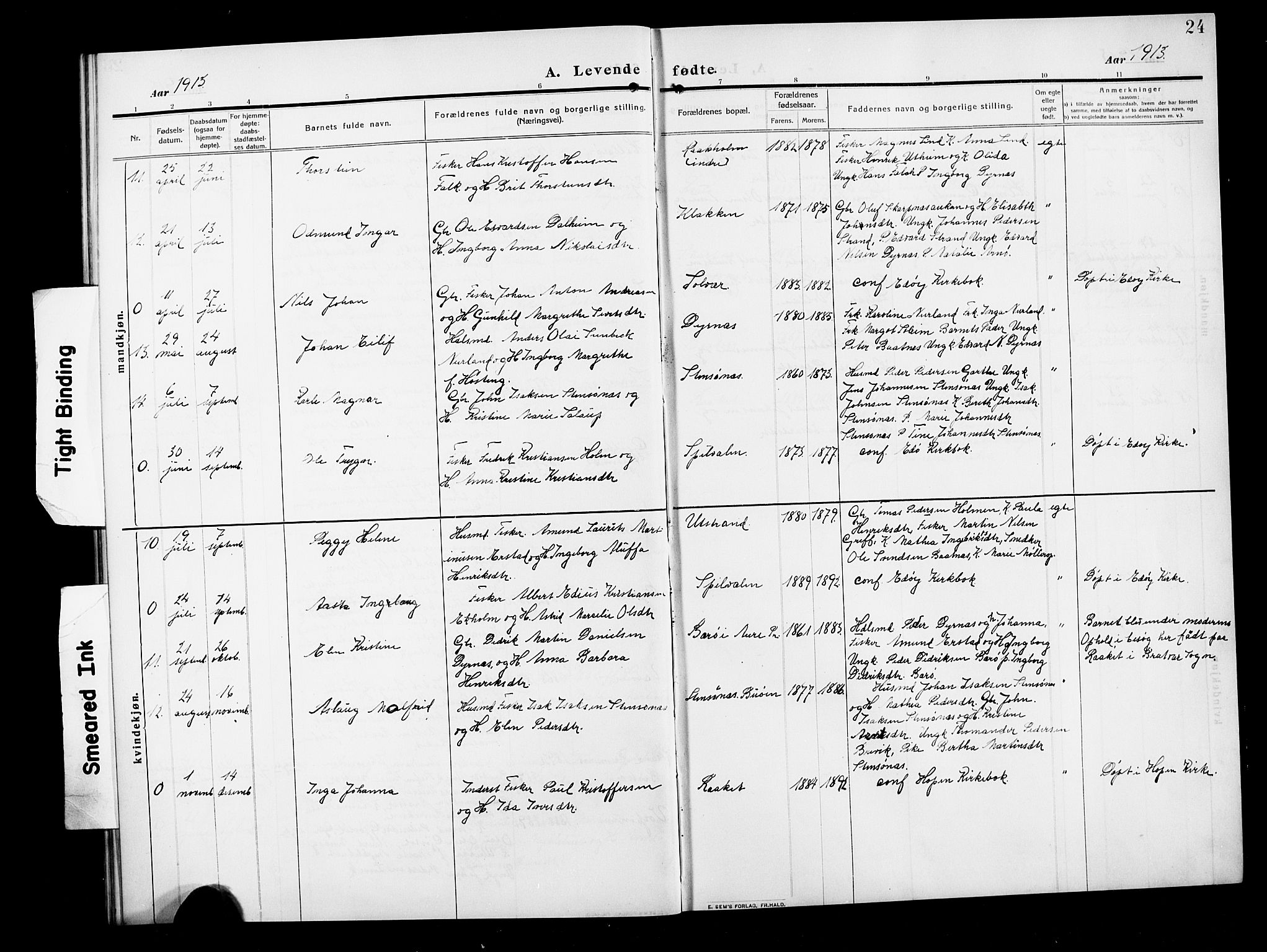 Ministerialprotokoller, klokkerbøker og fødselsregistre - Møre og Romsdal, AV/SAT-A-1454/582/L0949: Parish register (copy) no. 582C01, 1909-1925, p. 24