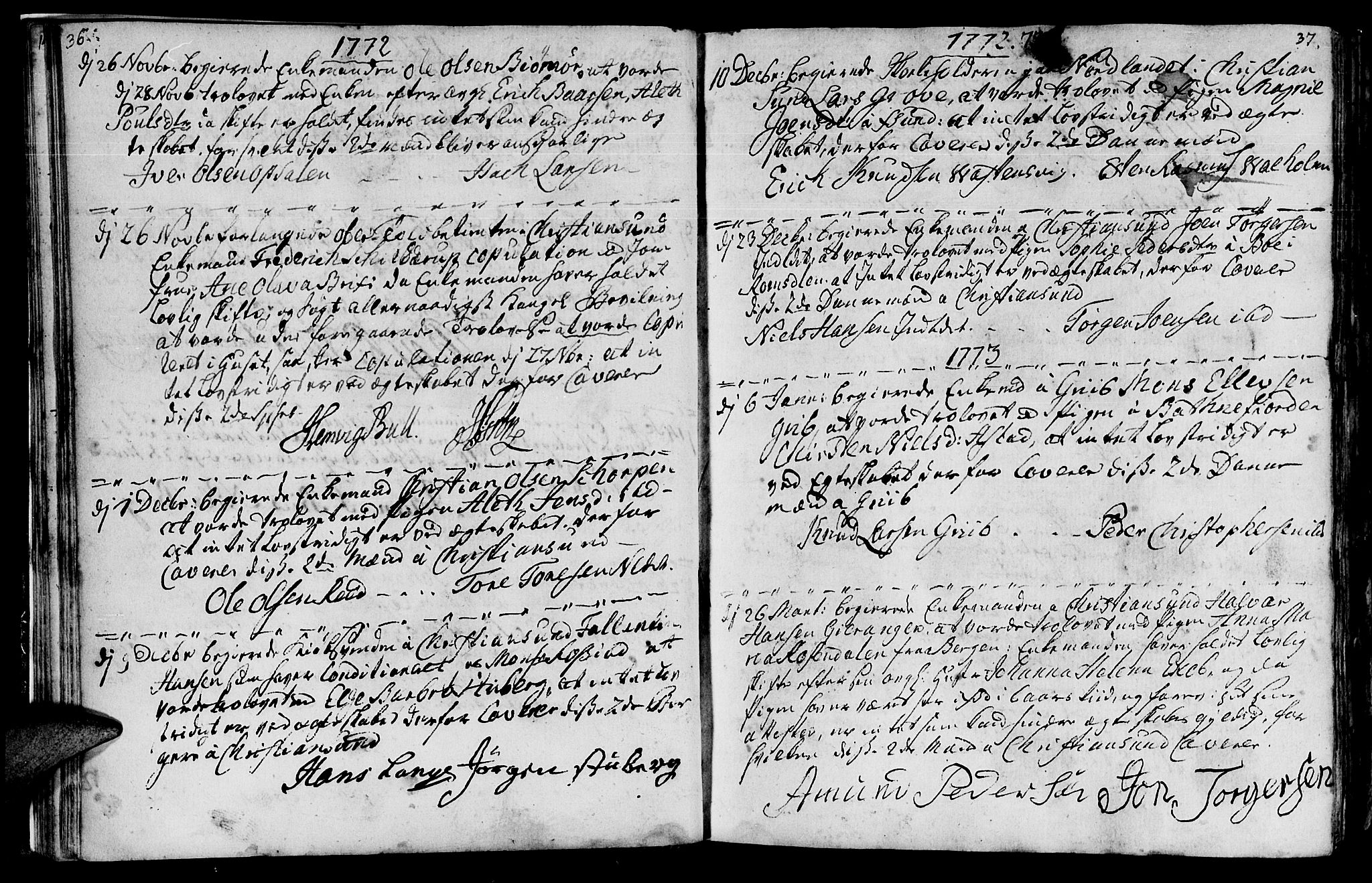 Ministerialprotokoller, klokkerbøker og fødselsregistre - Møre og Romsdal, SAT/A-1454/568/L0794: Parish register (official) no. 568A03, 1764-1801, p. 36-37