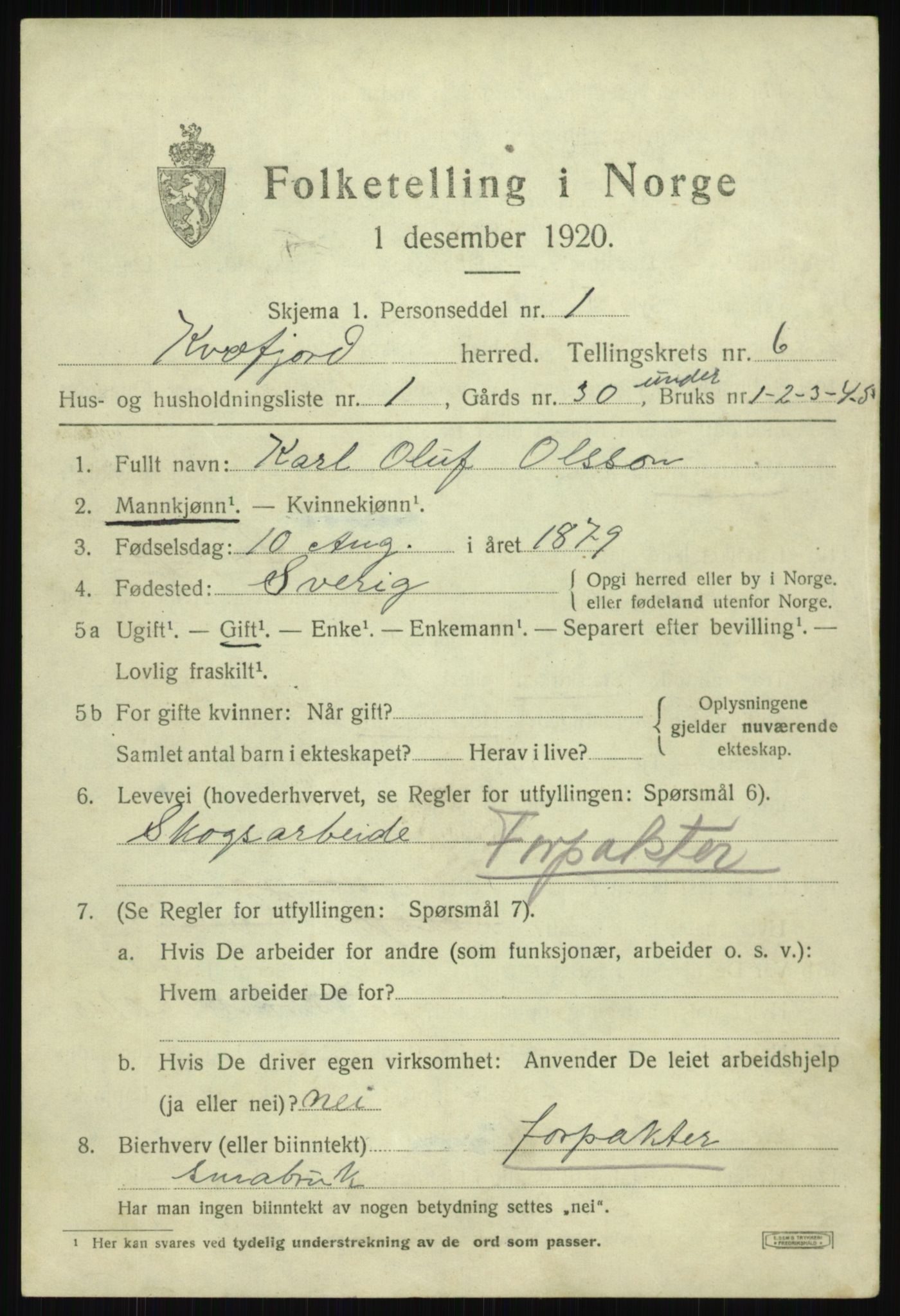 SATØ, 1920 census for Kvæfjord, 1920, p. 3123