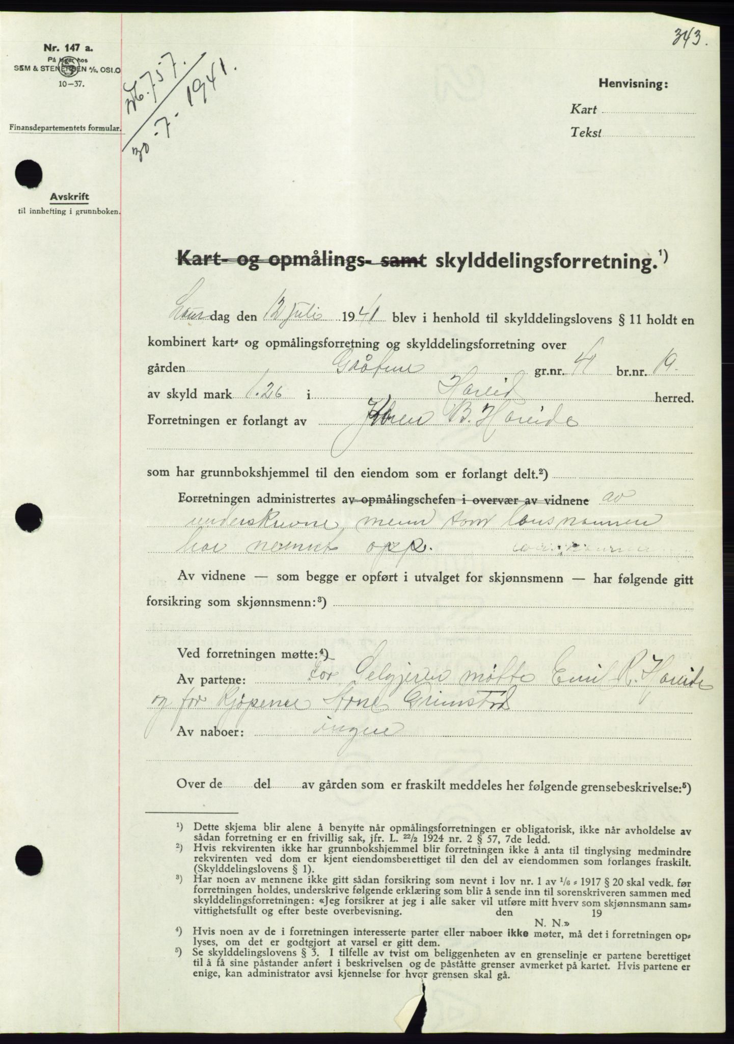 Søre Sunnmøre sorenskriveri, AV/SAT-A-4122/1/2/2C/L0071: Mortgage book no. 65, 1941-1941, Diary no: : 757/1941