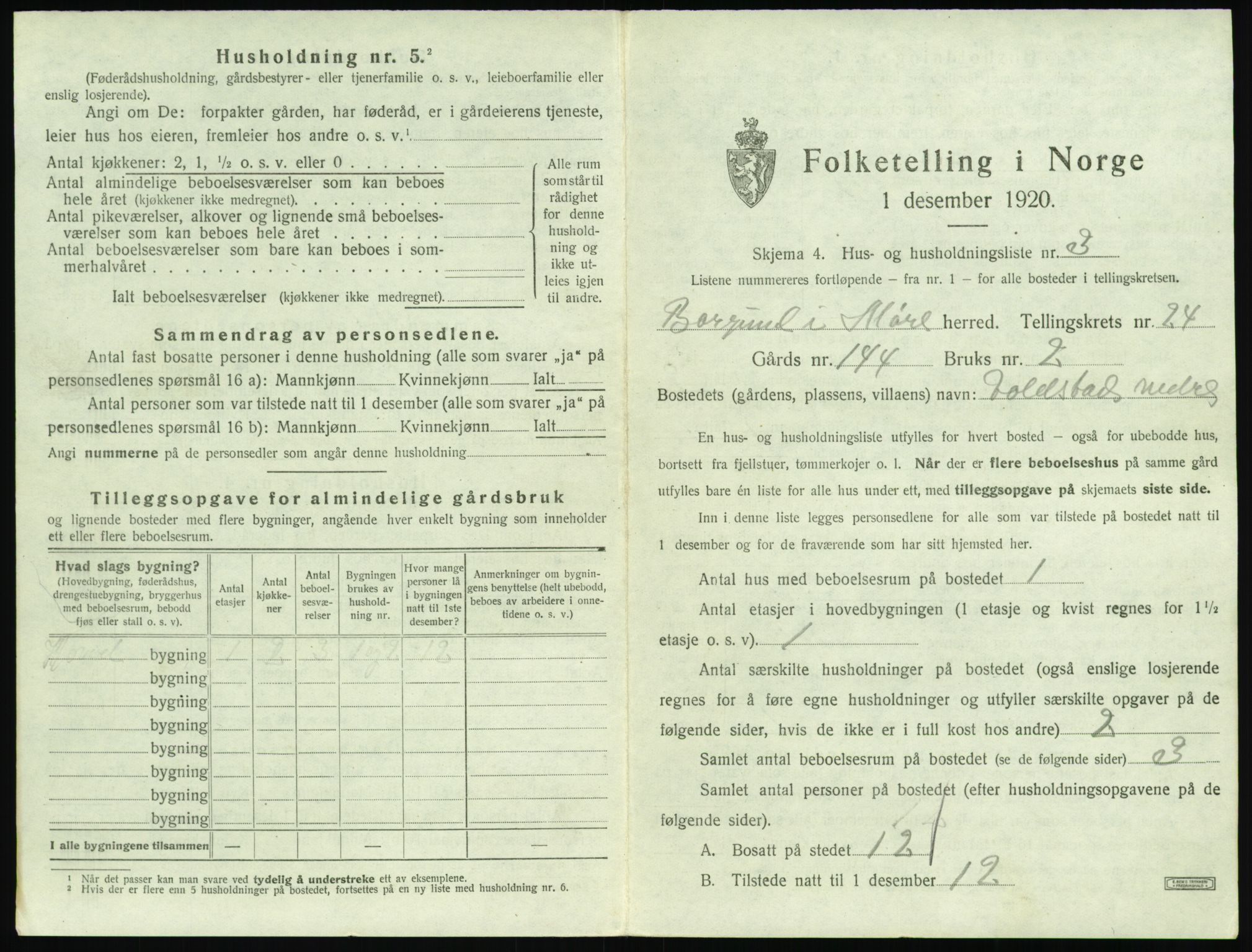 SAT, 1920 census for Borgund, 1920, p. 1988