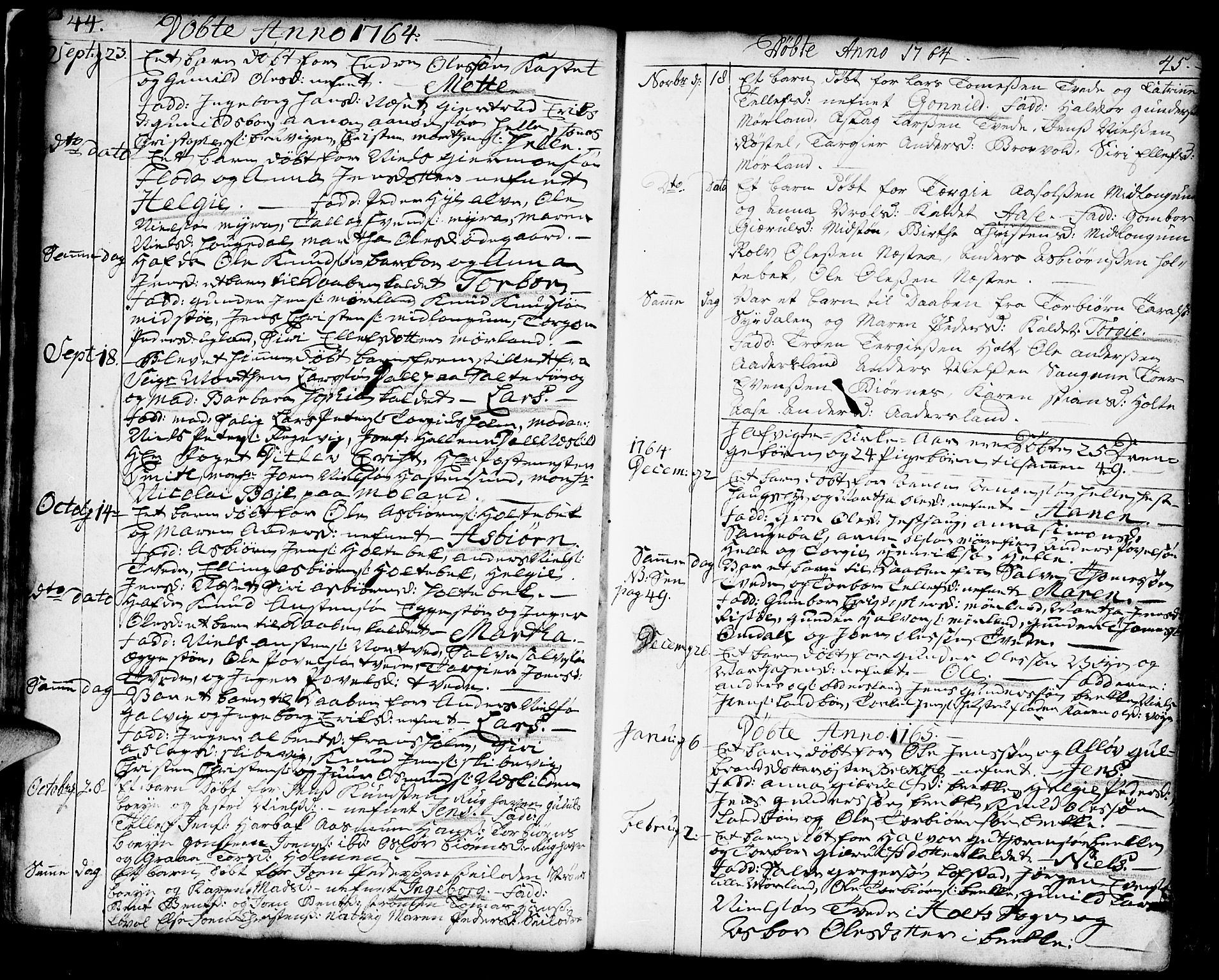 Austre Moland sokneprestkontor, SAK/1111-0001/F/Fa/Faa/L0002: Parish register (official) no. A 2, 1747-1808, p. 44-45