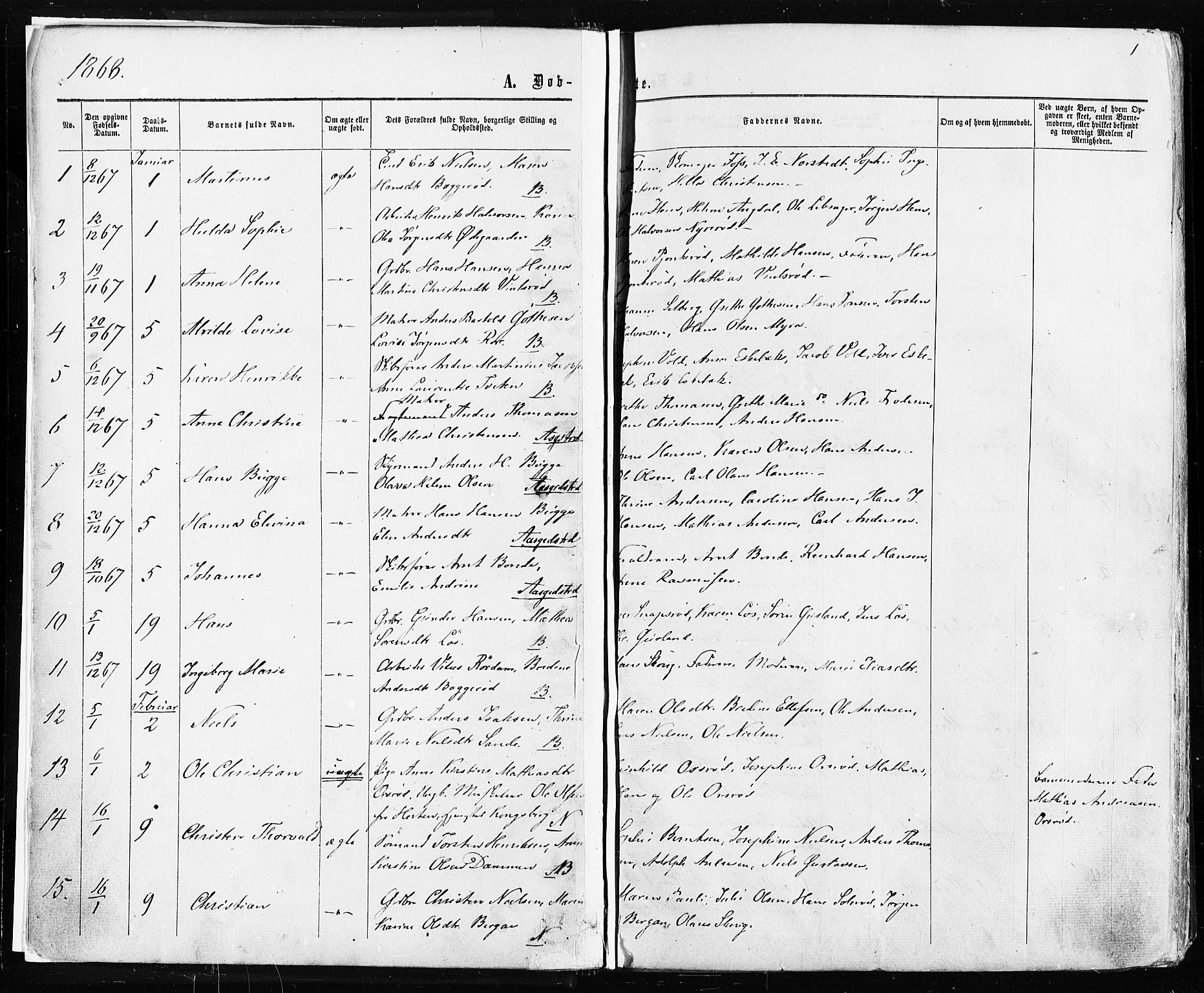 Borre kirkebøker, SAKO/A-338/F/Fa/L0008: Parish register (official) no. I 8, 1868-1877, p. 1