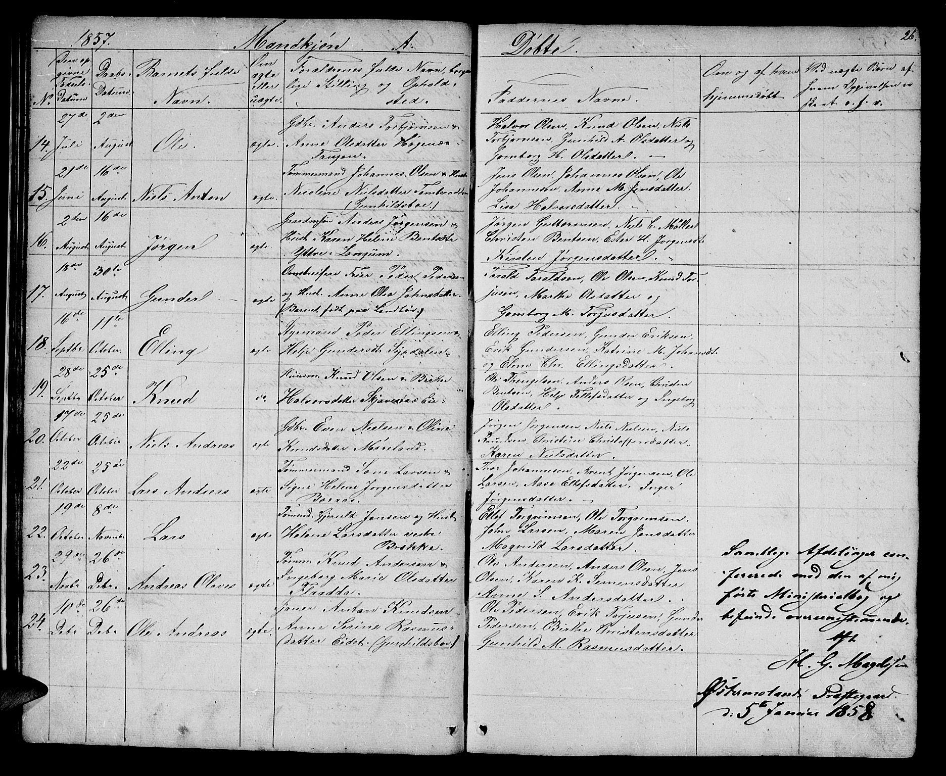 Austre Moland sokneprestkontor, AV/SAK-1111-0001/F/Fb/Fba/L0001: Parish register (copy) no. B 1, 1842-1868, p. 26