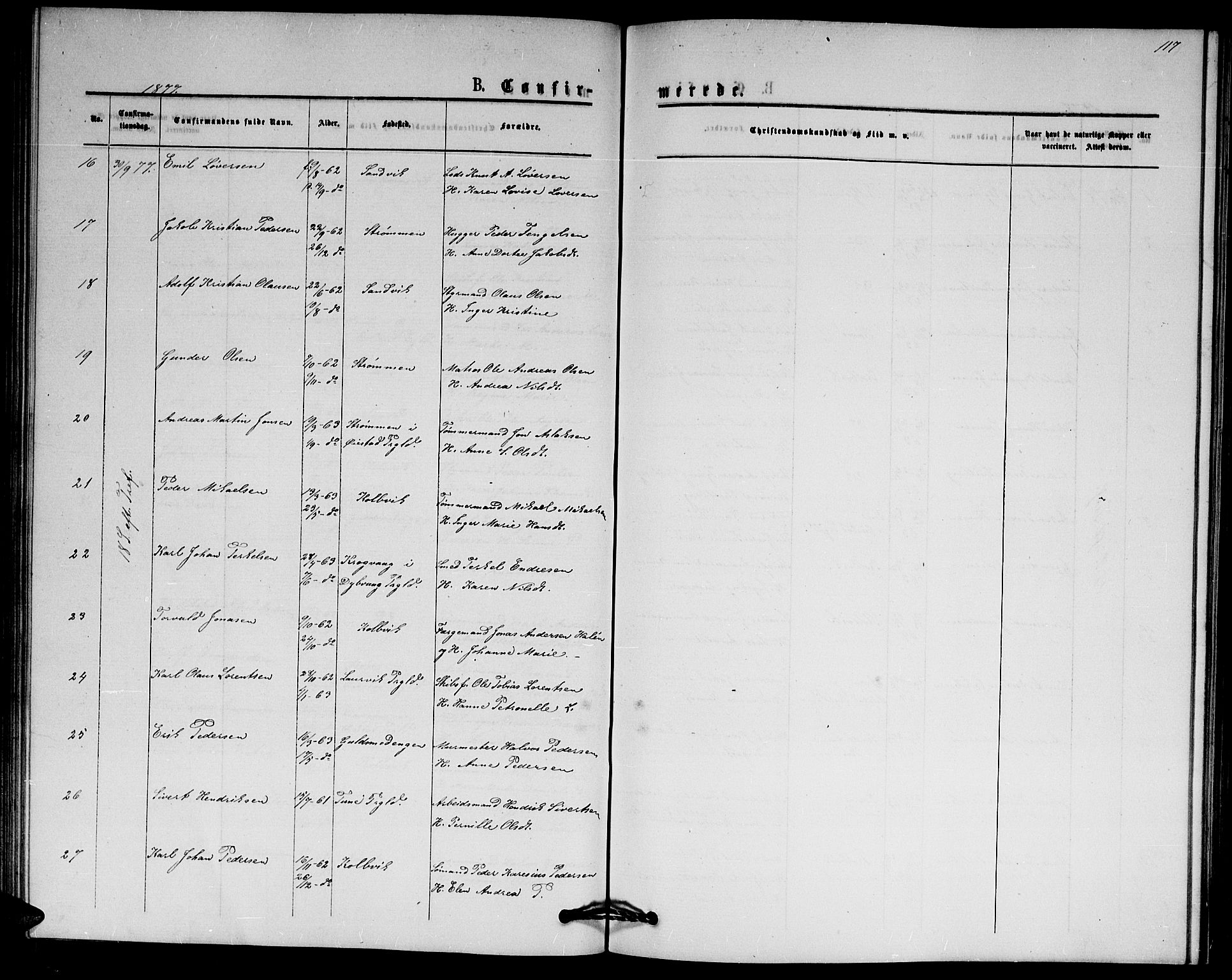 Hisøy sokneprestkontor, SAK/1111-0020/F/Fb/L0002: Parish register (copy) no. B 2, 1873-1885, p. 117