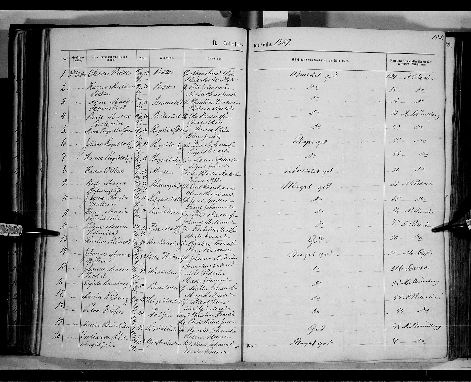 Østre Toten prestekontor, AV/SAH-PREST-104/H/Ha/Haa/L0005: Parish register (official) no. 5, 1866-1877, p. 195