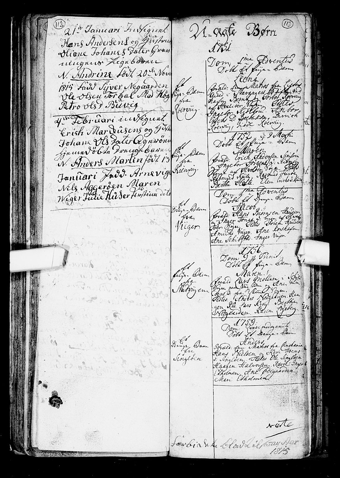 Hvaler prestekontor Kirkebøker, SAO/A-2001/F/Fa/L0002: Parish register (official) no. I 2, 1749-1816, p. 112-113