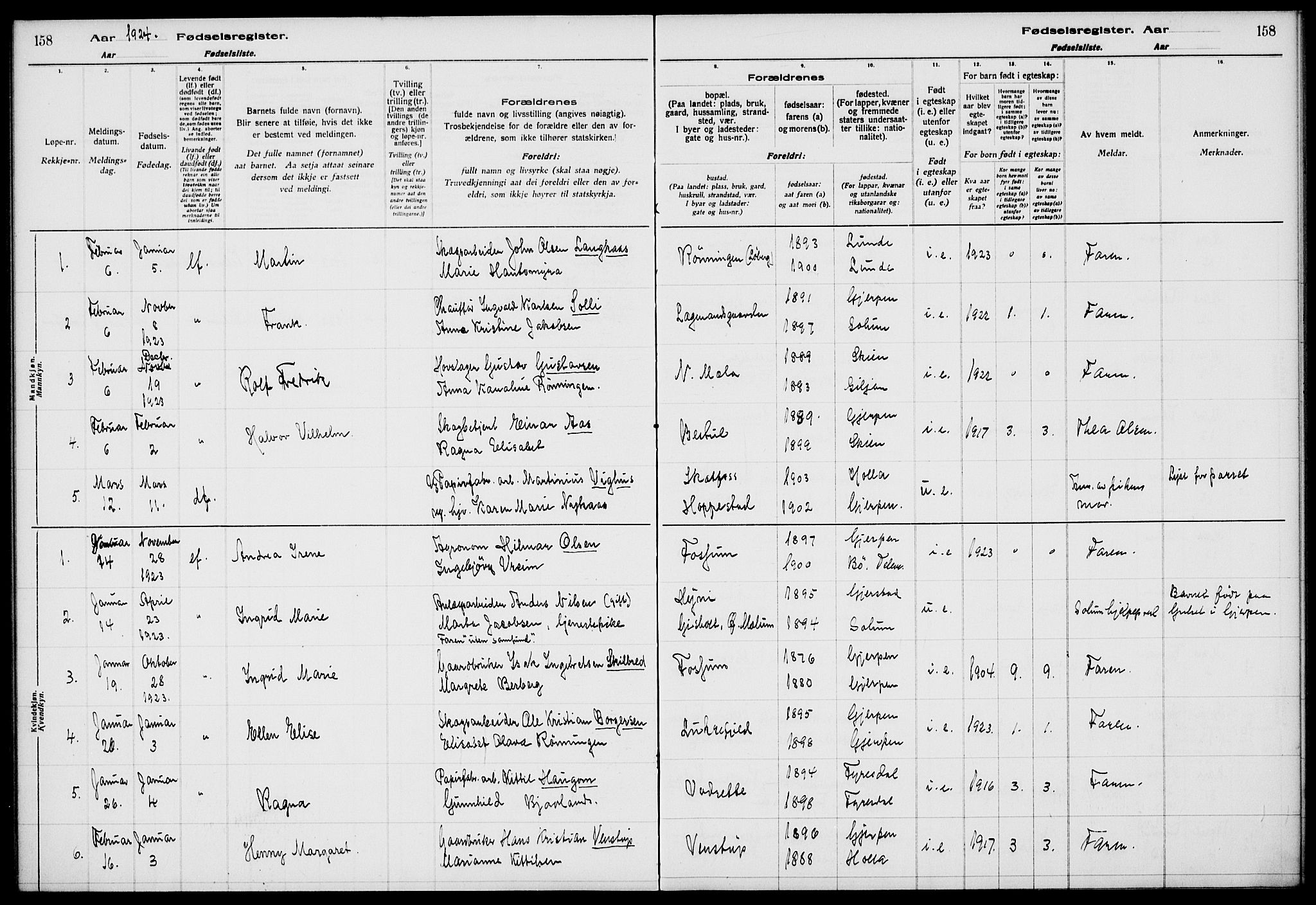Gjerpen kirkebøker, SAKO/A-265/J/Ja/L0001: Birth register no. 1, 1916-1926, p. 158