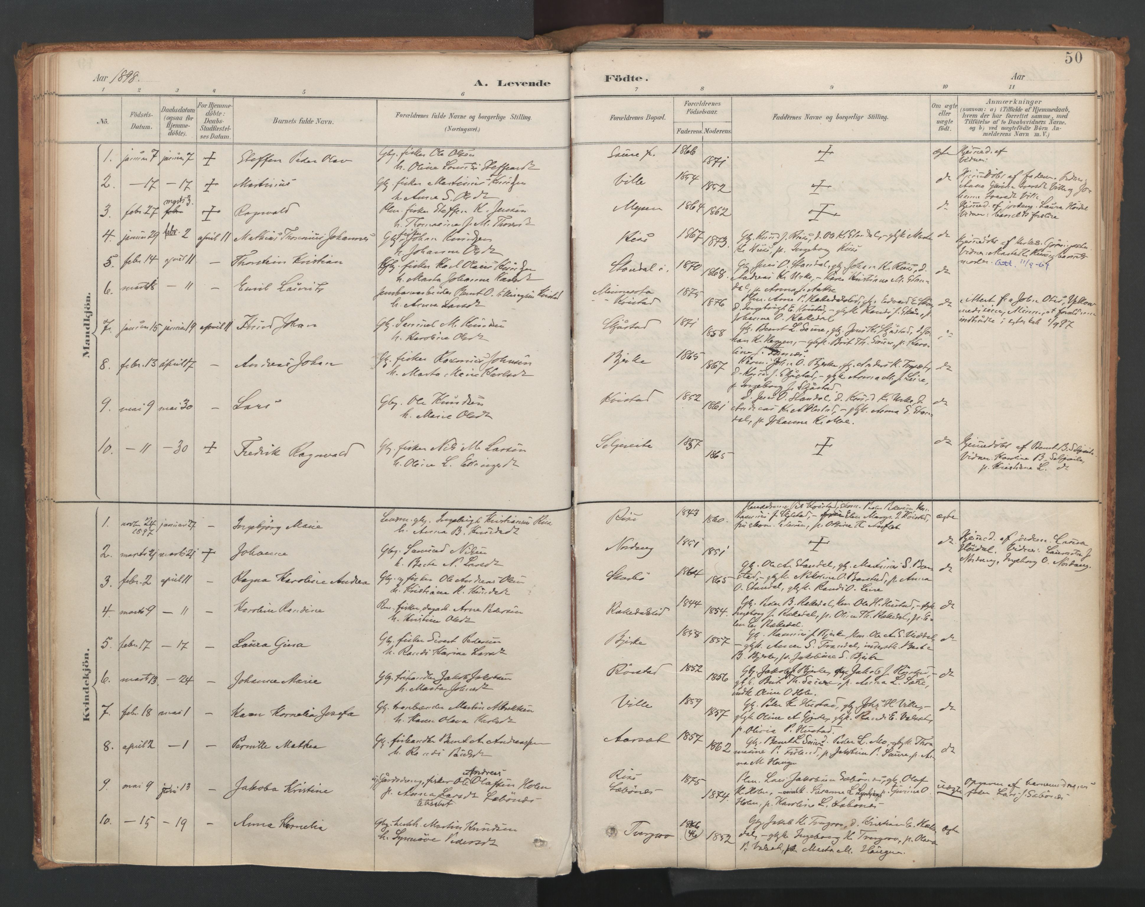 Ministerialprotokoller, klokkerbøker og fødselsregistre - Møre og Romsdal, SAT/A-1454/515/L0211: Parish register (official) no. 515A07, 1886-1910, p. 50