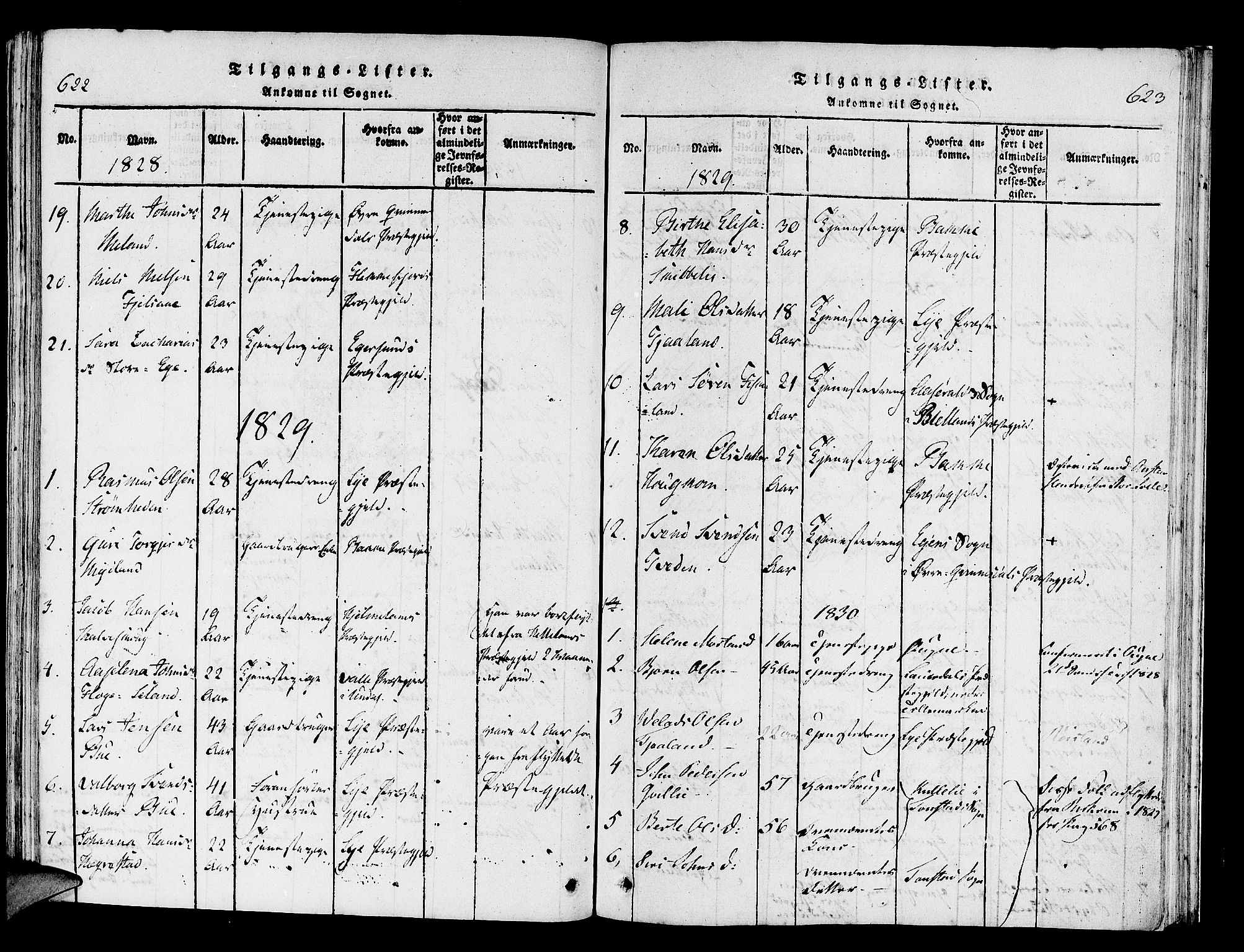 Helleland sokneprestkontor, SAST/A-101810: Parish register (official) no. A 5, 1815-1834, p. 622-623