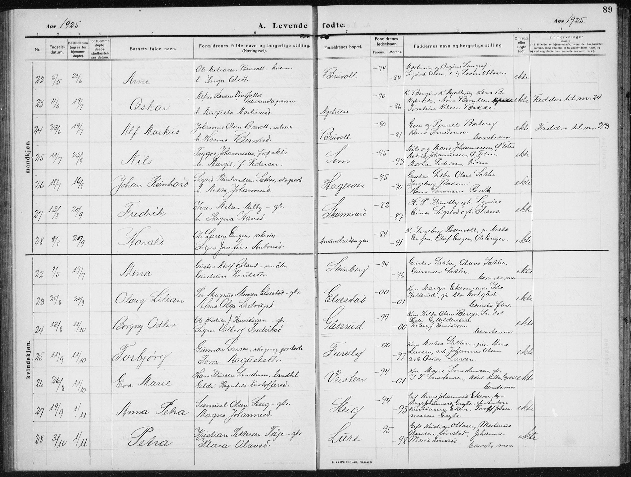 Biri prestekontor, SAH/PREST-096/H/Ha/Hab/L0006: Parish register (copy) no. 6, 1909-1938, p. 89