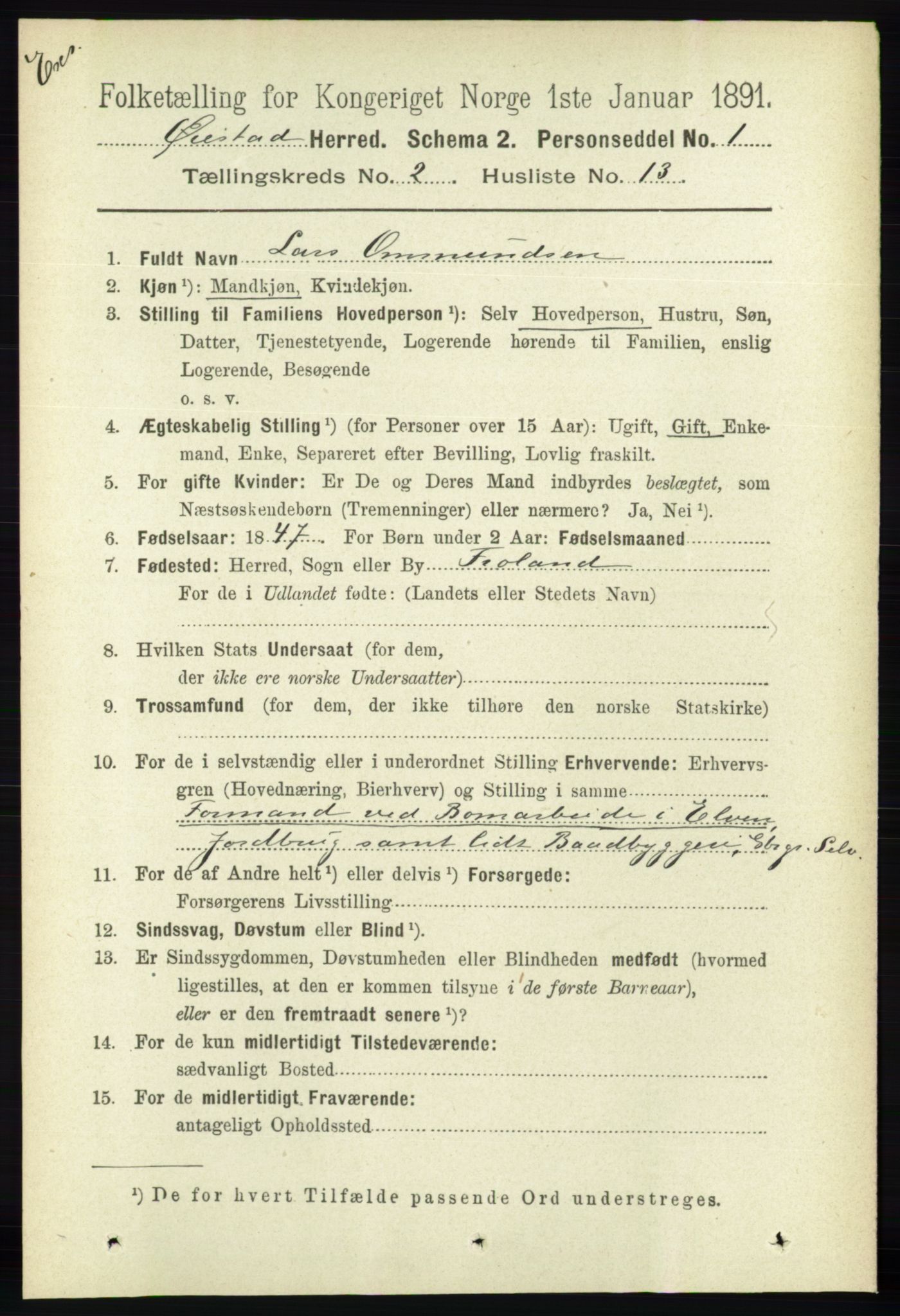 RA, Census 1891 for Nedenes amt: Gjenparter av personsedler for beslektede ektefeller, menn, 1891, p. 621