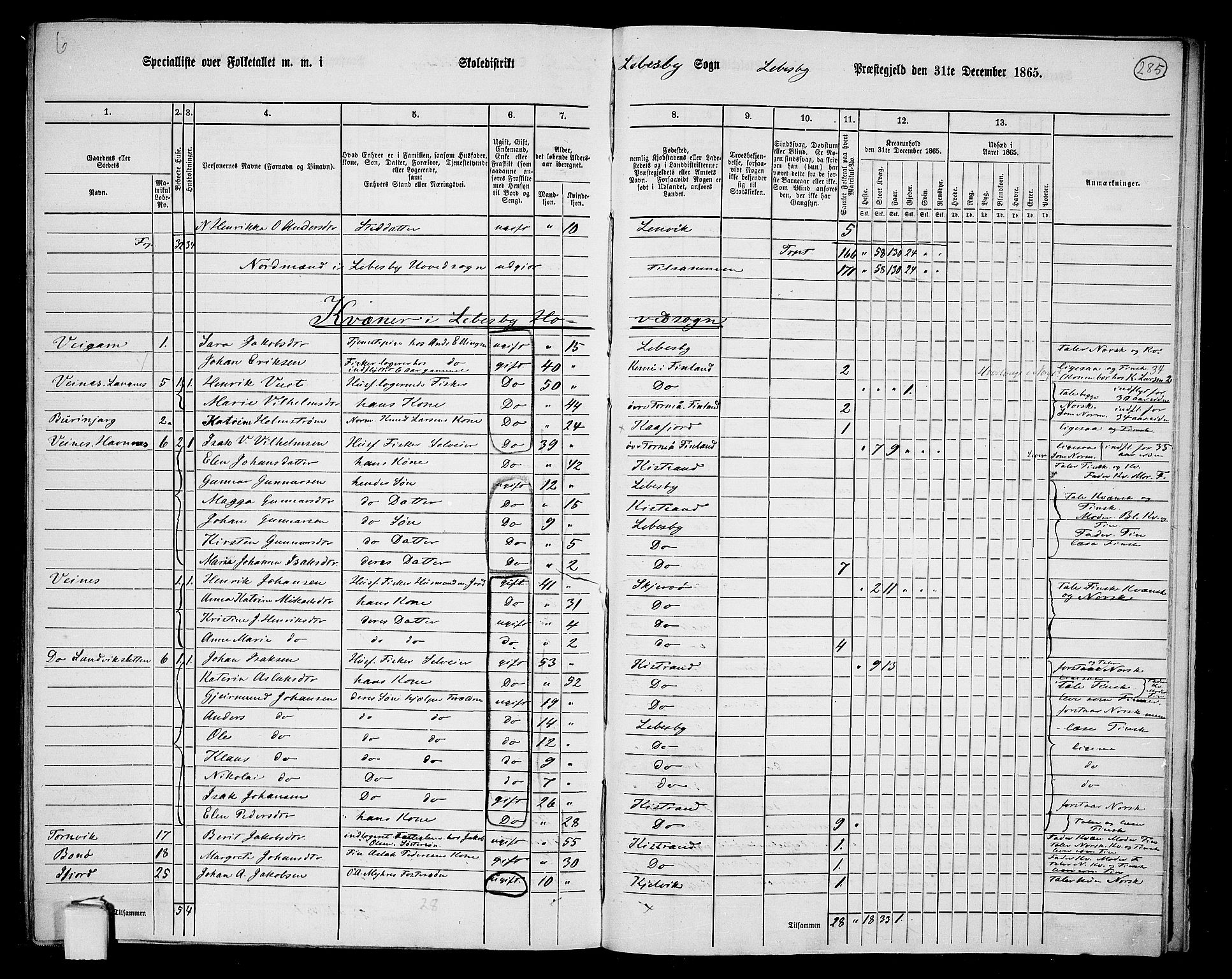 RA, 1865 census for Lebesby, 1865, p. 11