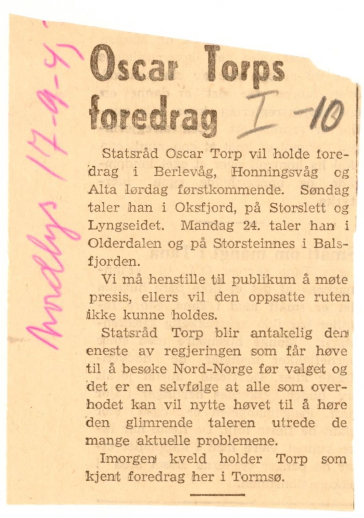 Finnmarkskontorets presse- og opplysningsarkiv , FMFB/A-1198/E/L0003/0010: I Nord-Troms og Finnmark - generelt  / Planer, 1945-1948