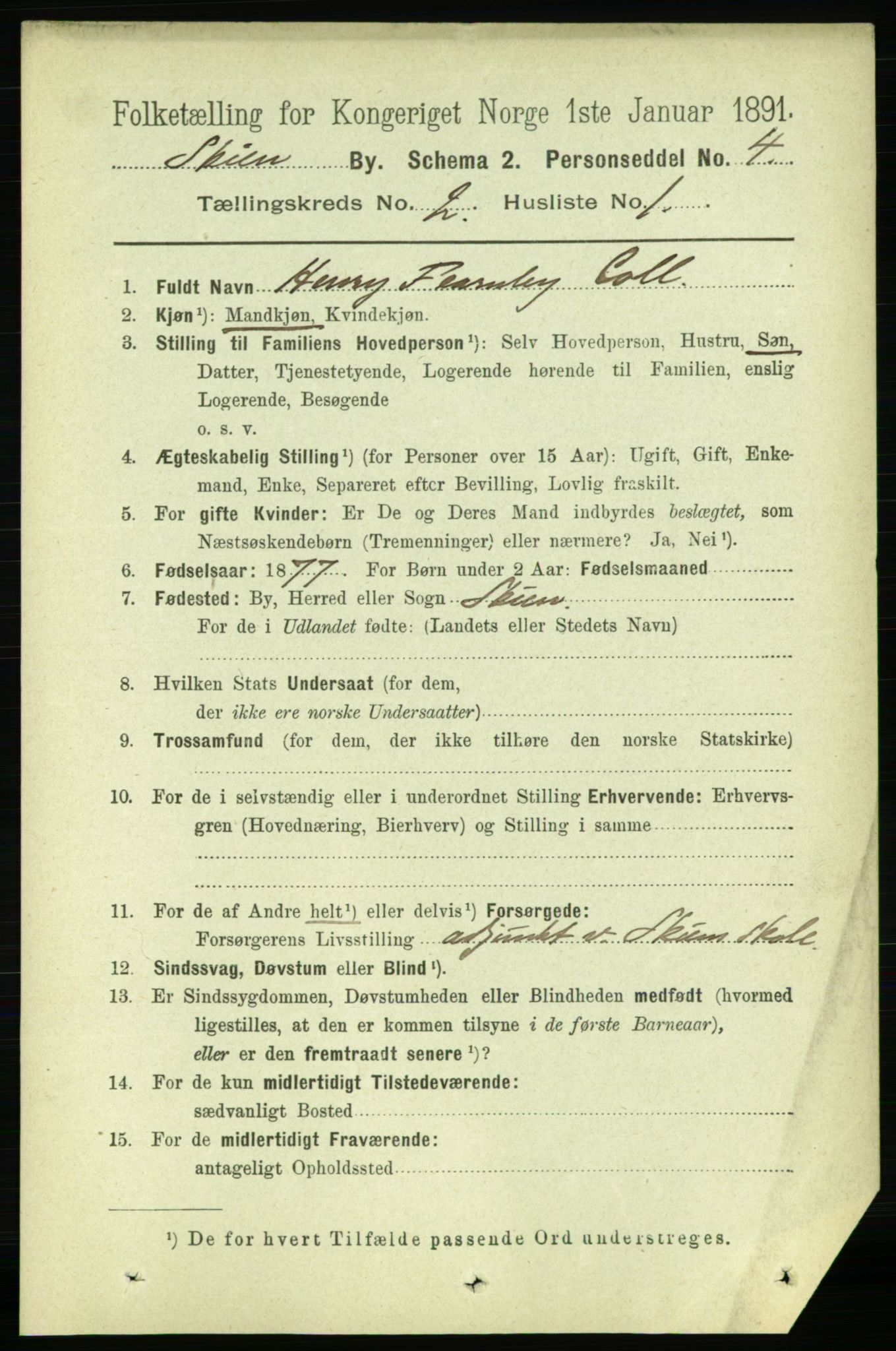 RA, 1891 census for 0806 Skien, 1891, p. 2312