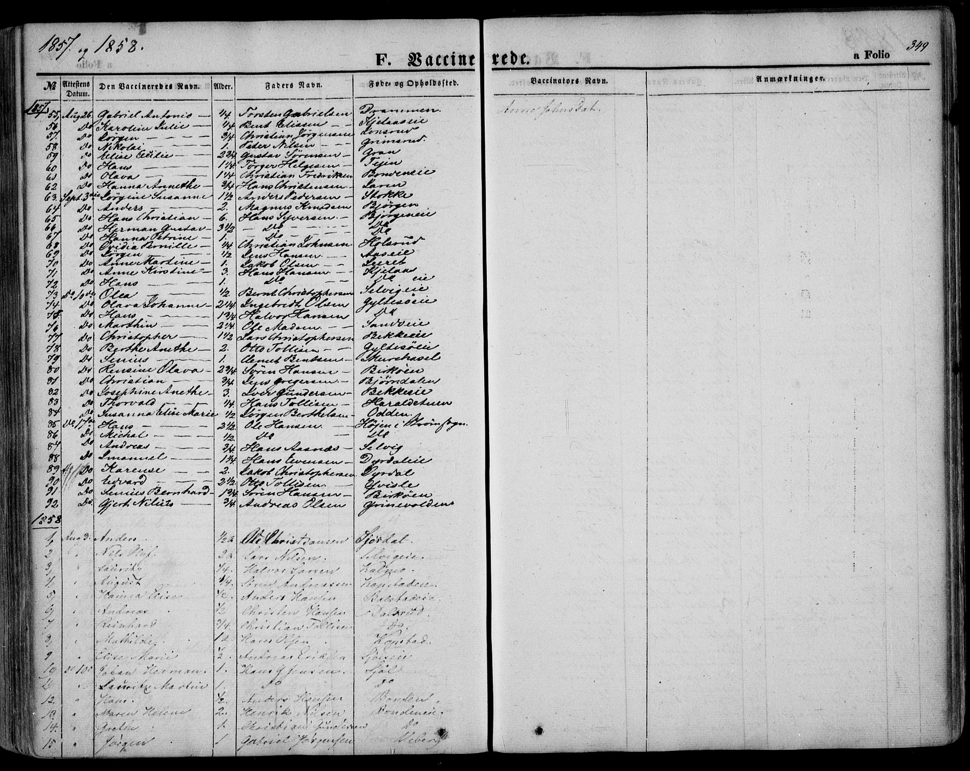 Sande Kirkebøker, AV/SAKO-A-53/F/Fa/L0004: Parish register (official) no. 4, 1847-1864, p. 349