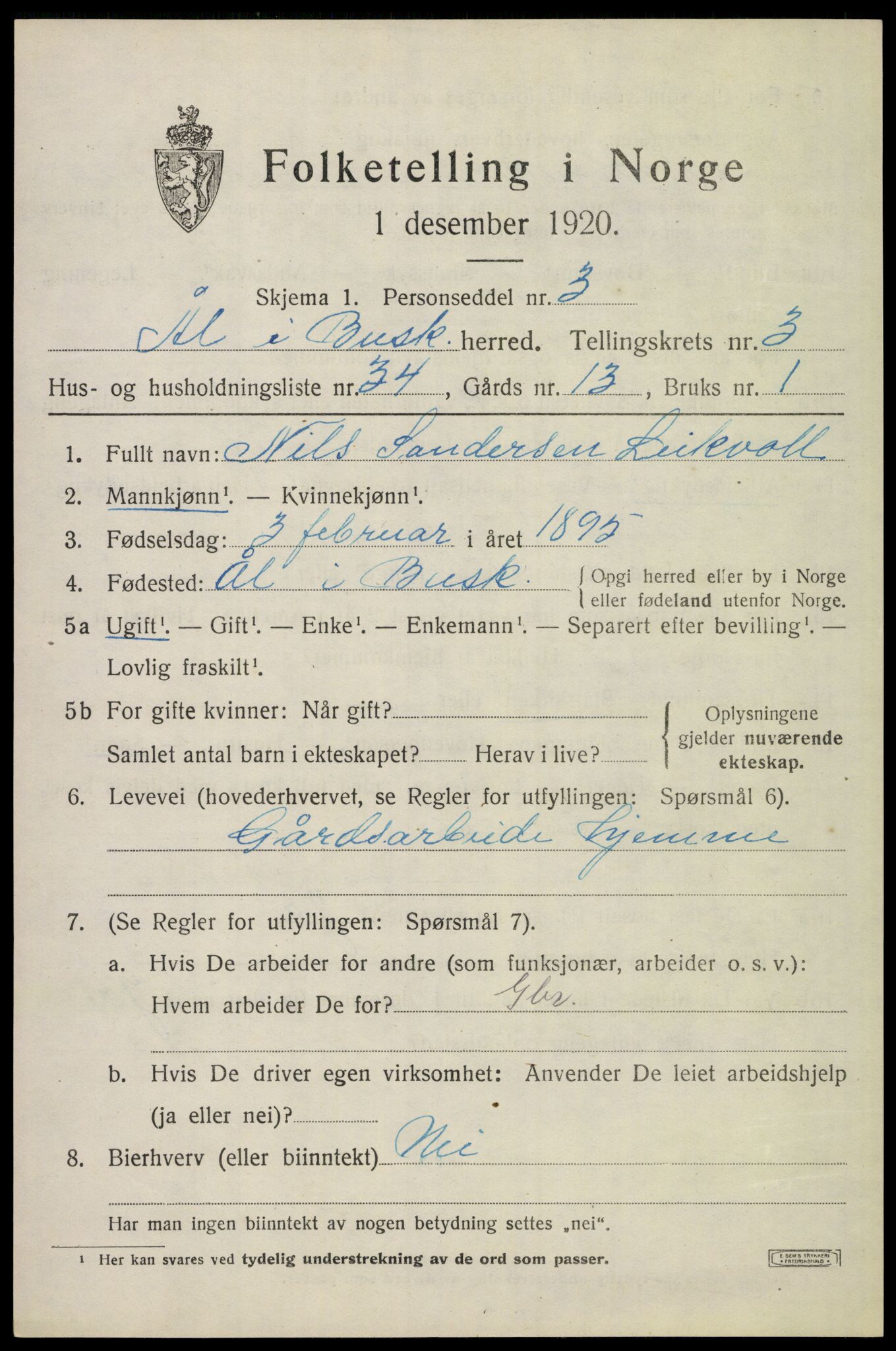 SAKO, 1920 census for Ål, 1920, p. 2772