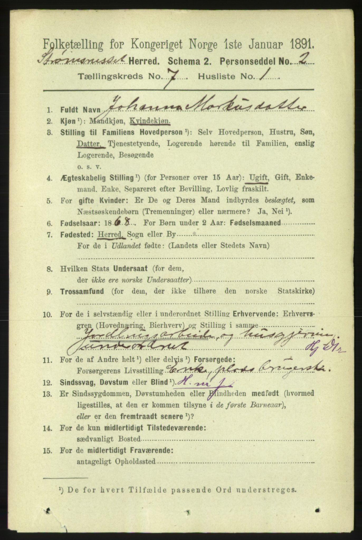 RA, 1891 census for 1559 Straumsnes, 1891, p. 1468