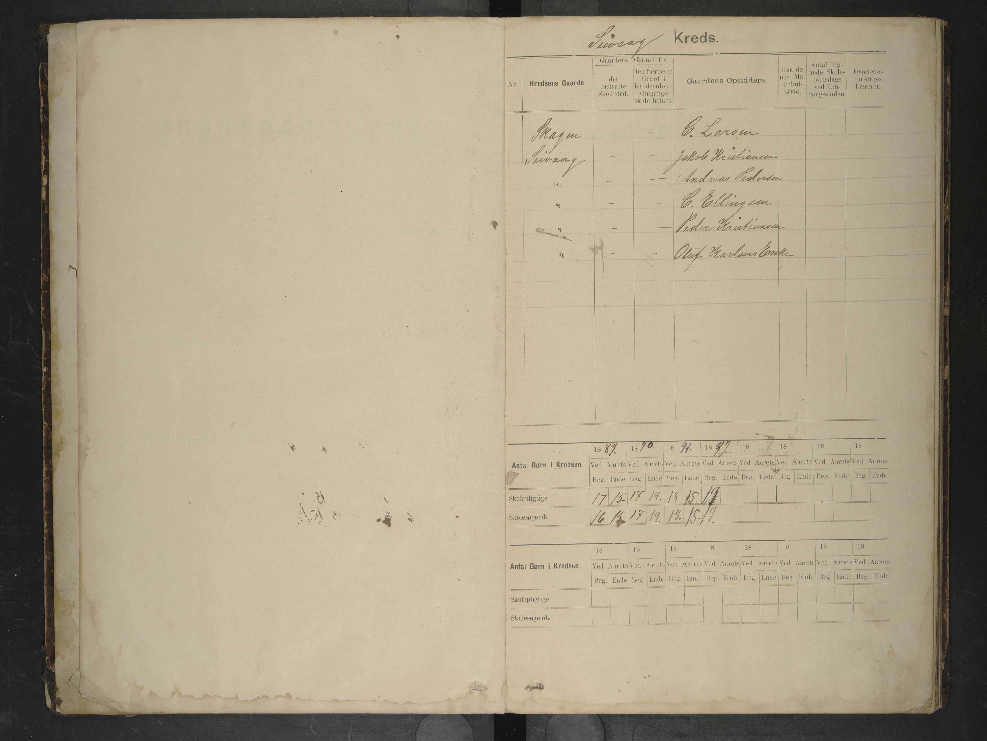 Bodin kommune. Ymse skolekretser/skoler, AIN/K-18431.510.12/F/Fa/L0006: Skoleprotokoll. Seines, Seivaag, Urskaret, Valnes, Valnesvatnet, 1889-1893