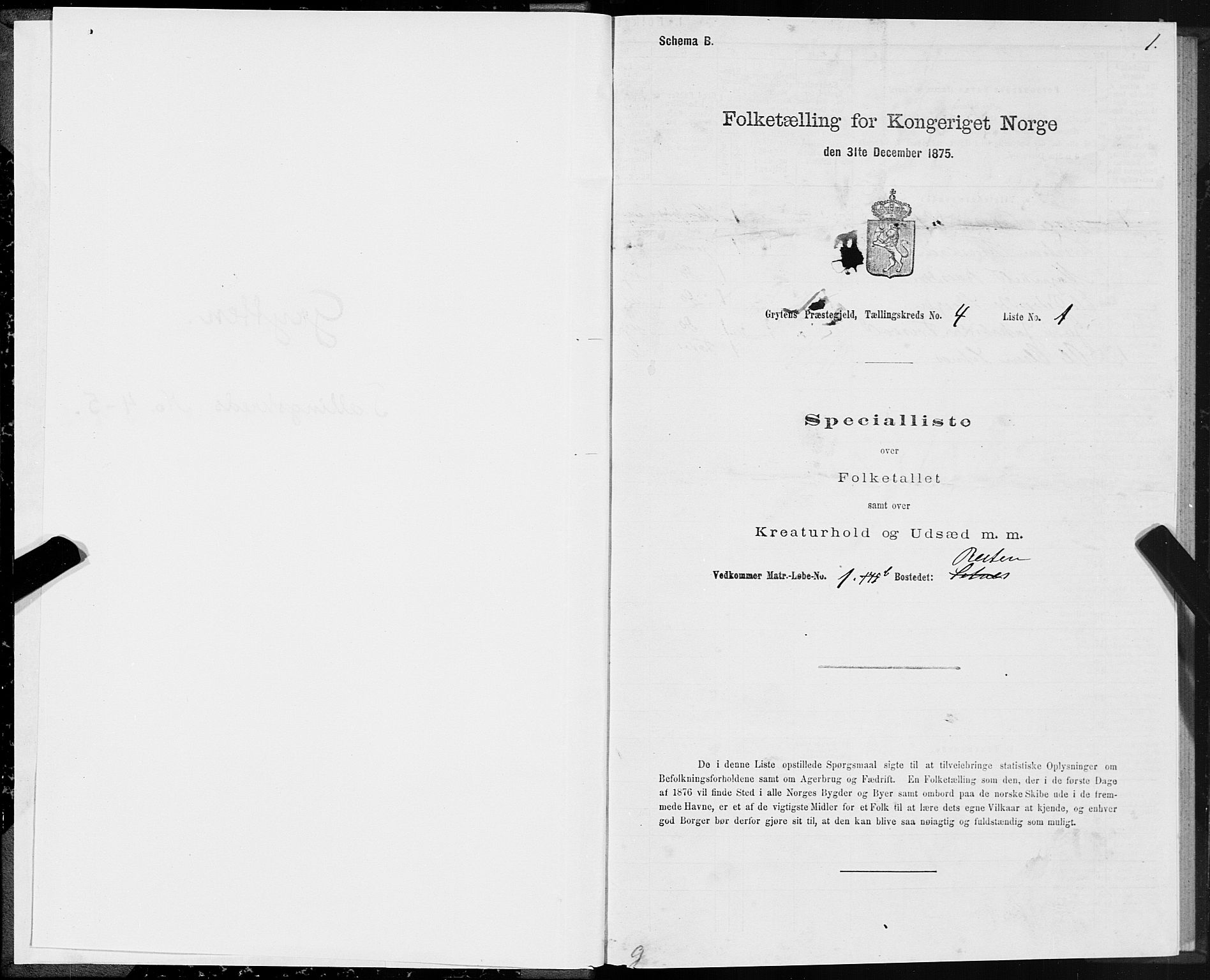 SAT, 1875 census for 1539P Grytten, 1875, p. 2001