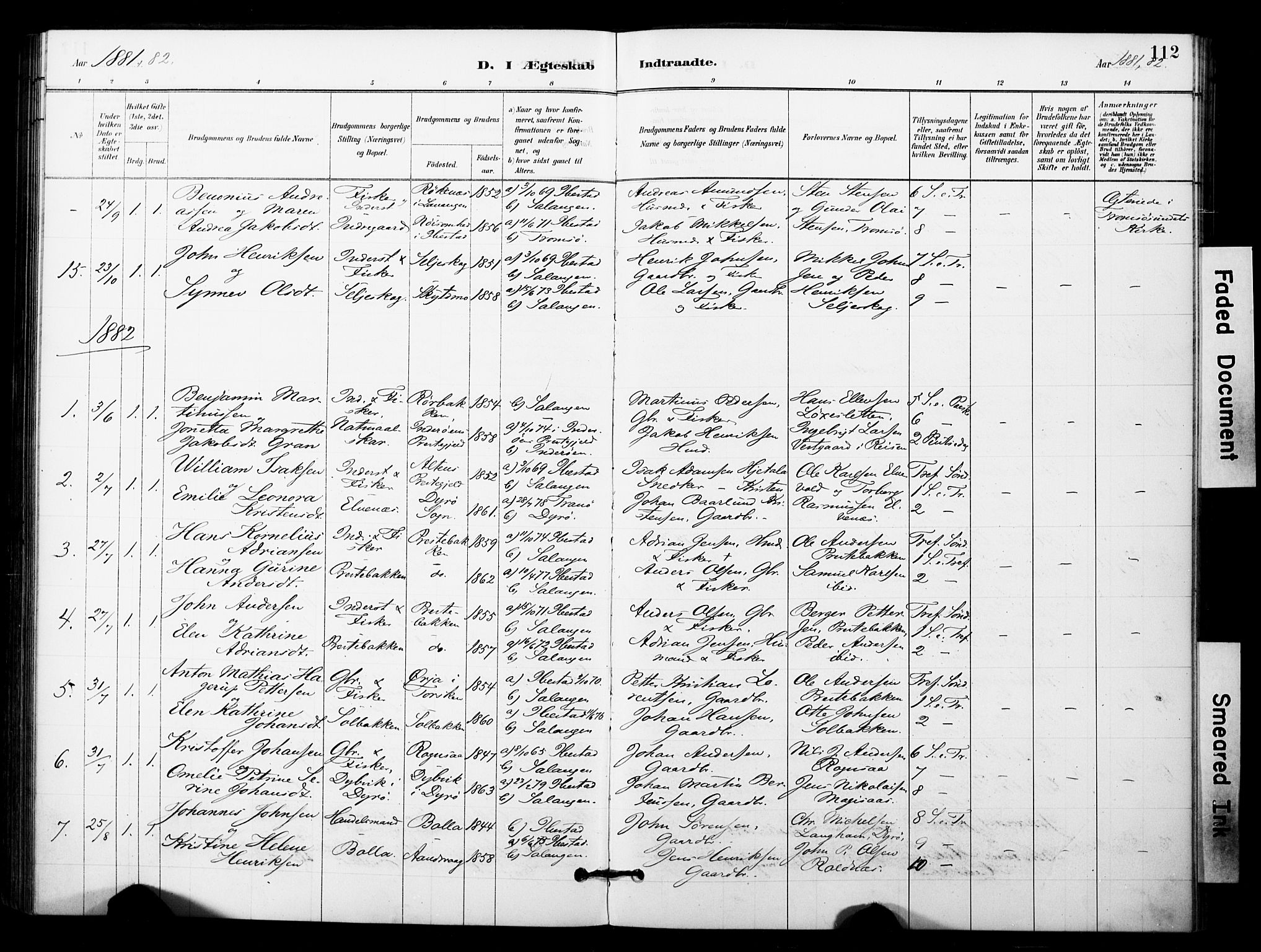 Ibestad sokneprestembete, SATØ/S-0077/H/Ha/Haa/L0014kirke: Parish register (official) no. 14, 1880-1887, p. 112