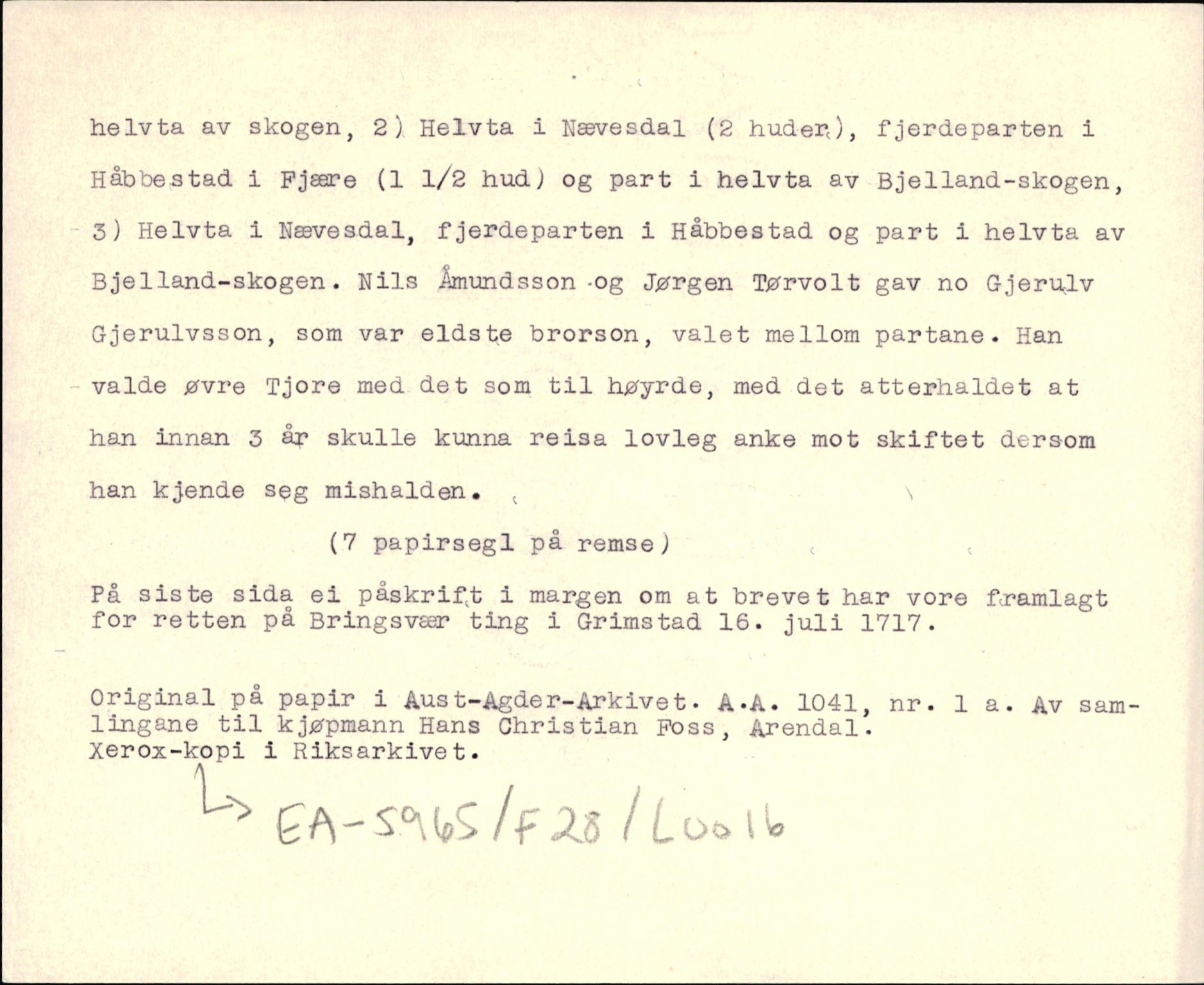 Riksarkivets diplomsamling, AV/RA-EA-5965/F35/F35d/L0002: Innlånte diplomer, seddelregister, 1592-1620, p. 720