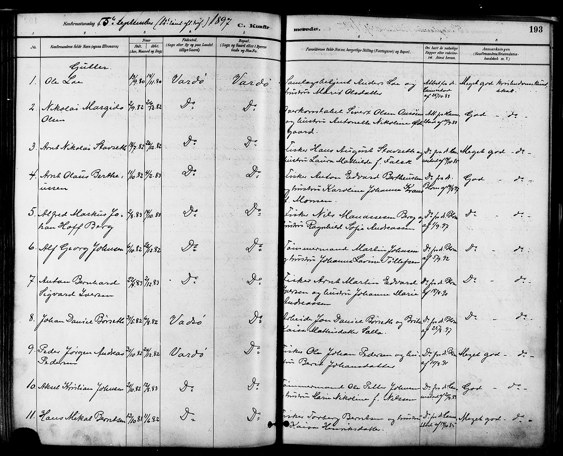 Vardø sokneprestkontor, AV/SATØ-S-1332/H/Ha/L0007kirke: Parish register (official) no. 7, 1886-1897, p. 193