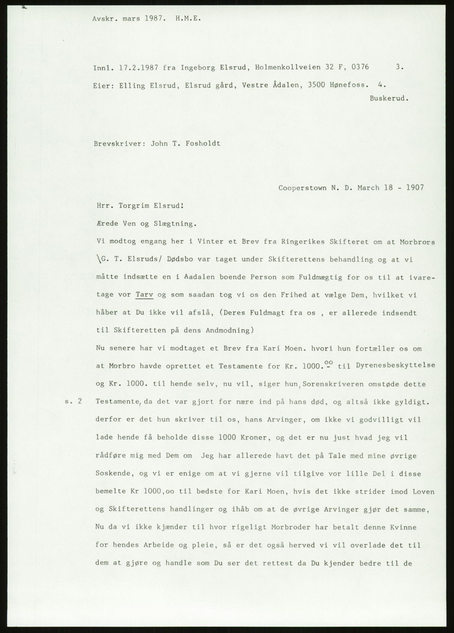 Samlinger til kildeutgivelse, Amerikabrevene, AV/RA-EA-4057/F/L0018: Innlån fra Buskerud: Elsrud, 1838-1914, p. 867