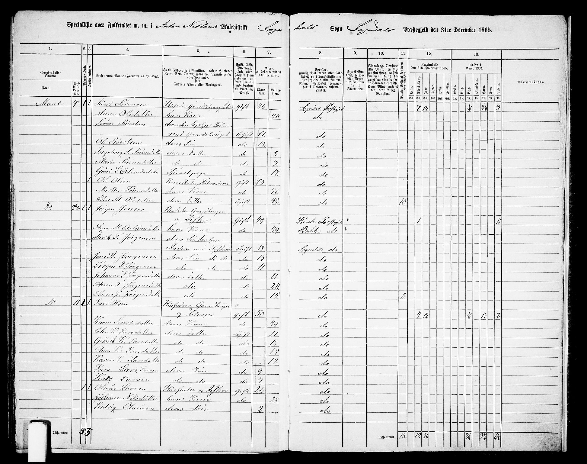 RA, 1865 census for Sokndal, 1865, p. 123