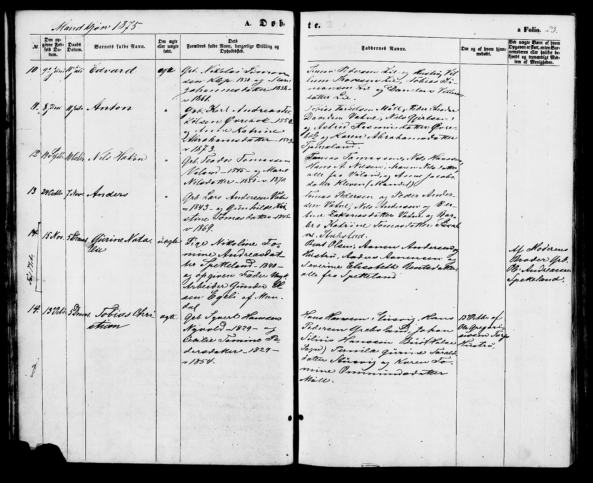 Holum sokneprestkontor, SAK/1111-0022/F/Fa/Faa/L0006: Parish register (official) no. A 6, 1865-1883, p. 23