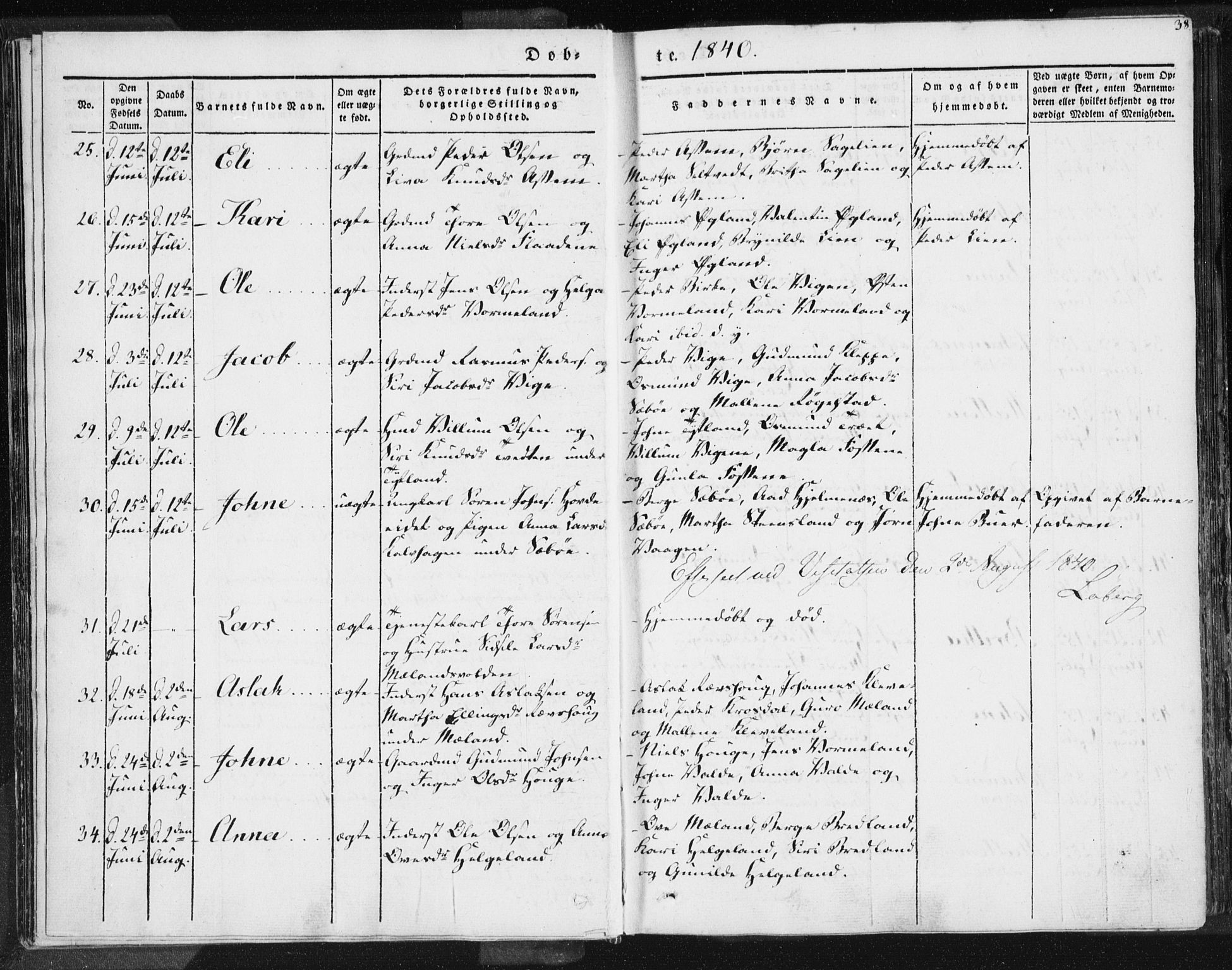 Hjelmeland sokneprestkontor, AV/SAST-A-101843/01/IV/L0006: Parish register (official) no. A 6, 1834-1845, p. 38