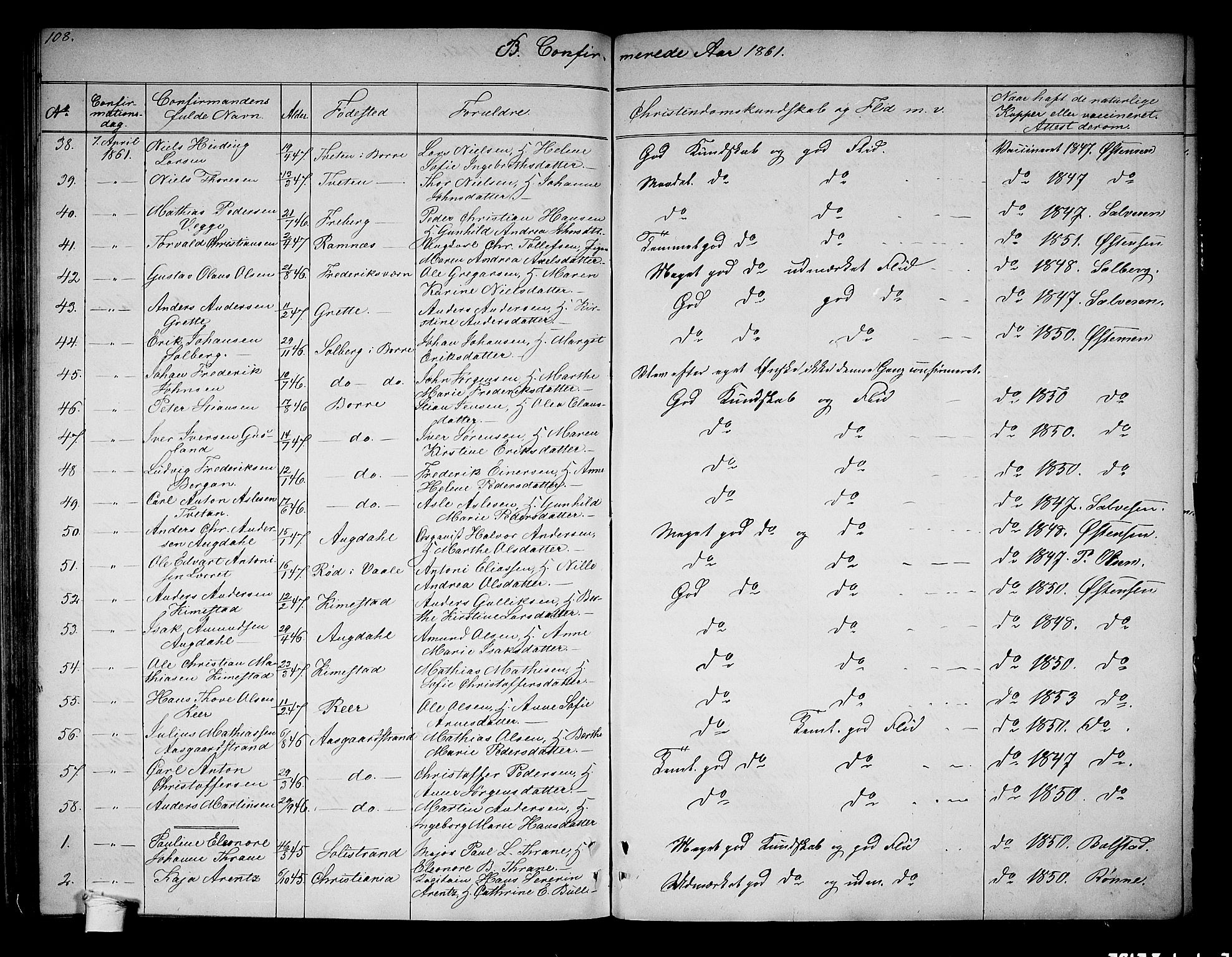 Horten kirkebøker, AV/SAKO-A-348/G/Ga/L0001: Parish register (copy) no. 1, 1855-1863, p. 108