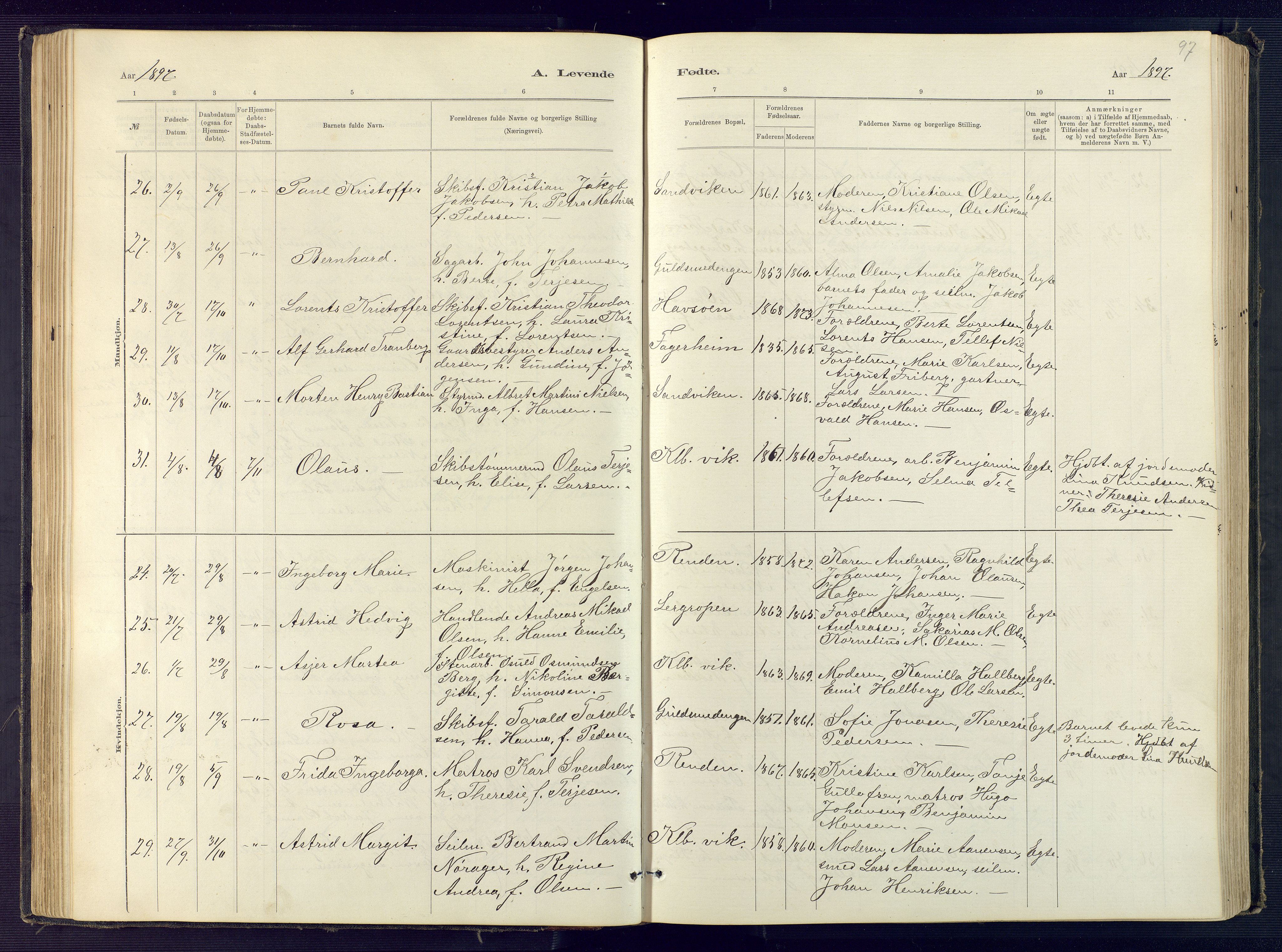 Hisøy sokneprestkontor, AV/SAK-1111-0020/F/Fb/L0003: Parish register (copy) no. B 3, 1885-1905, p. 97