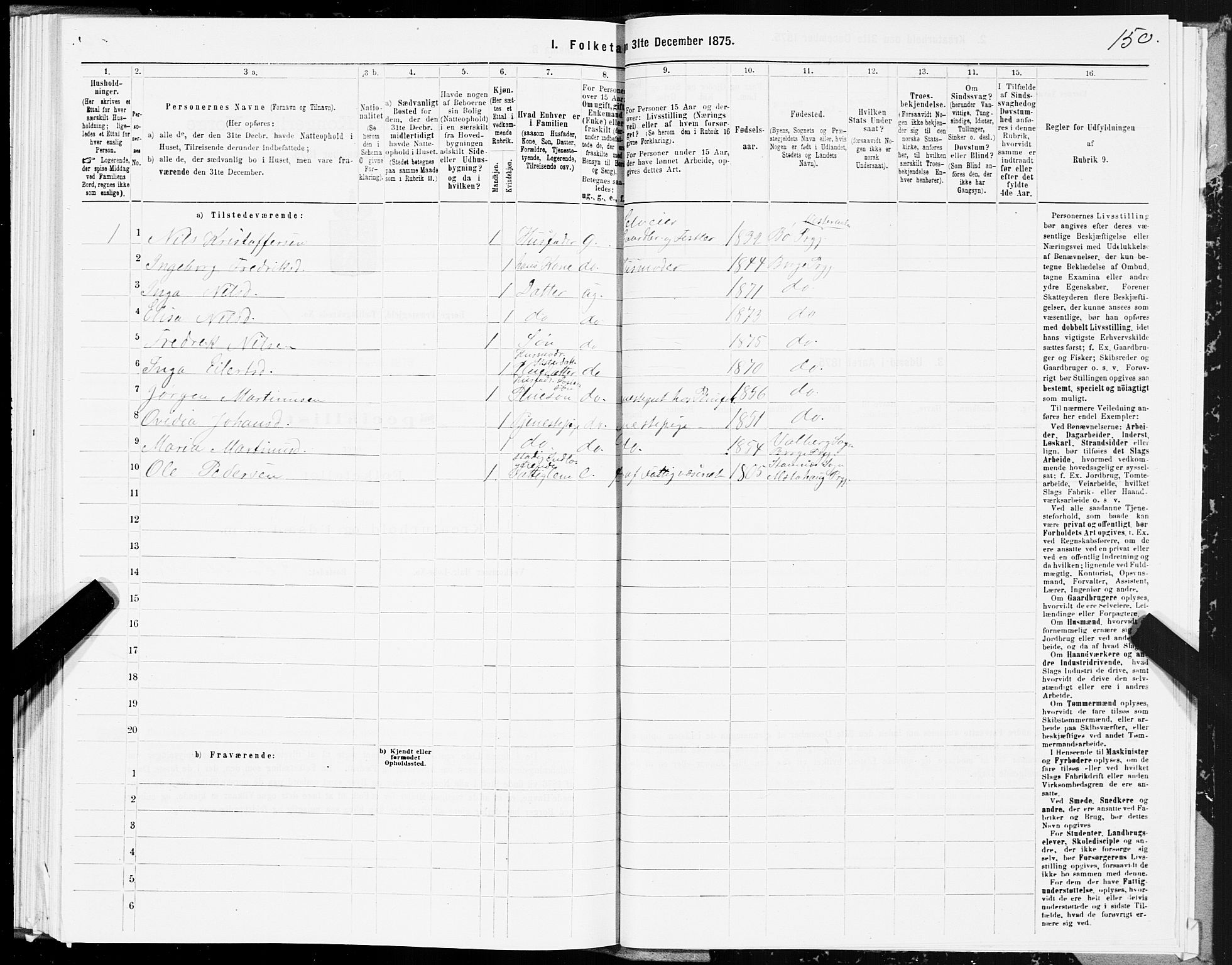 SAT, 1875 census for 1862P Borge, 1875, p. 1150