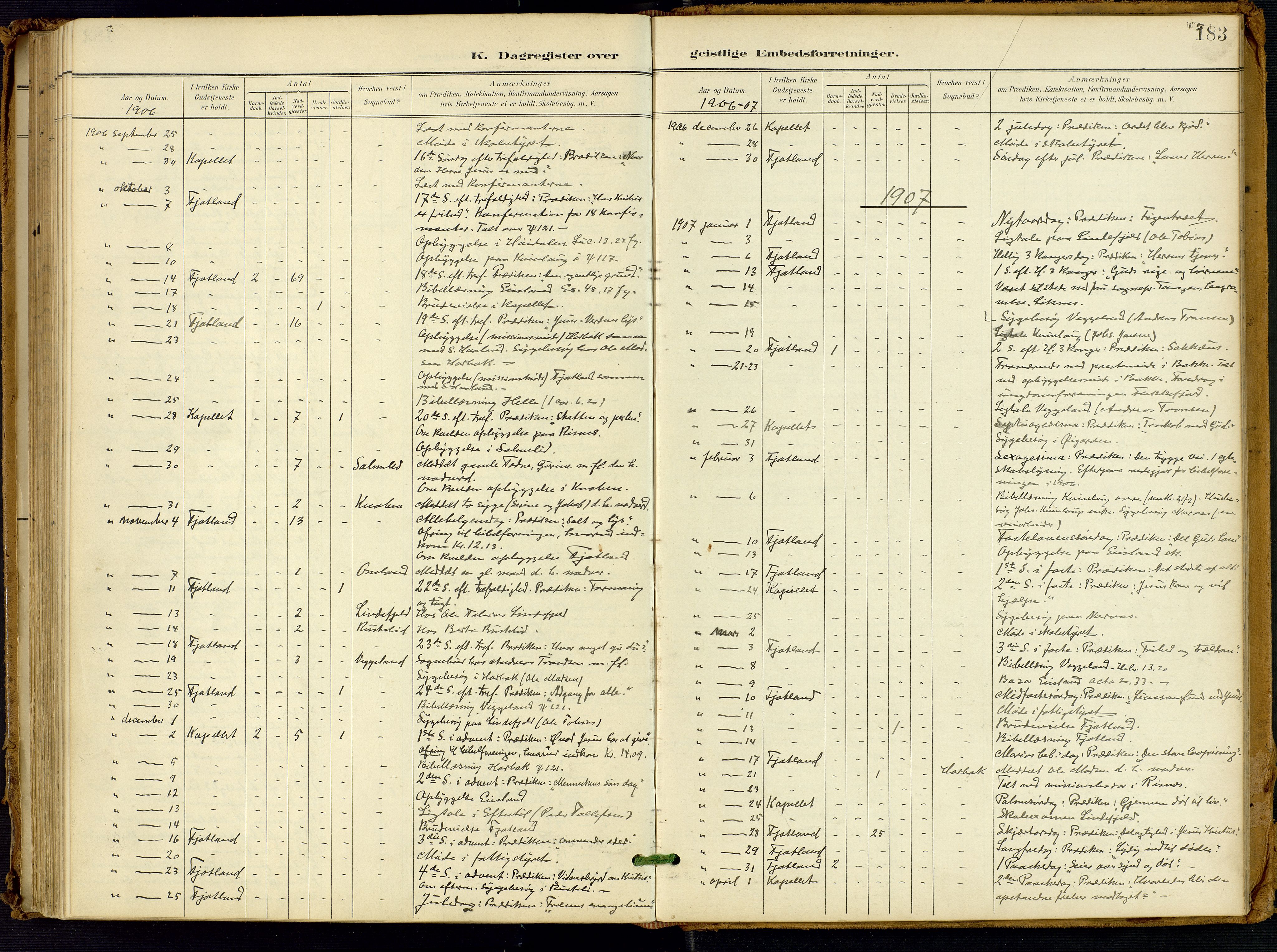 Fjotland sokneprestkontor, SAK/1111-0010/F/Fa/L0003: Parish register (official) no. A 3, 1899-1917, p. 183