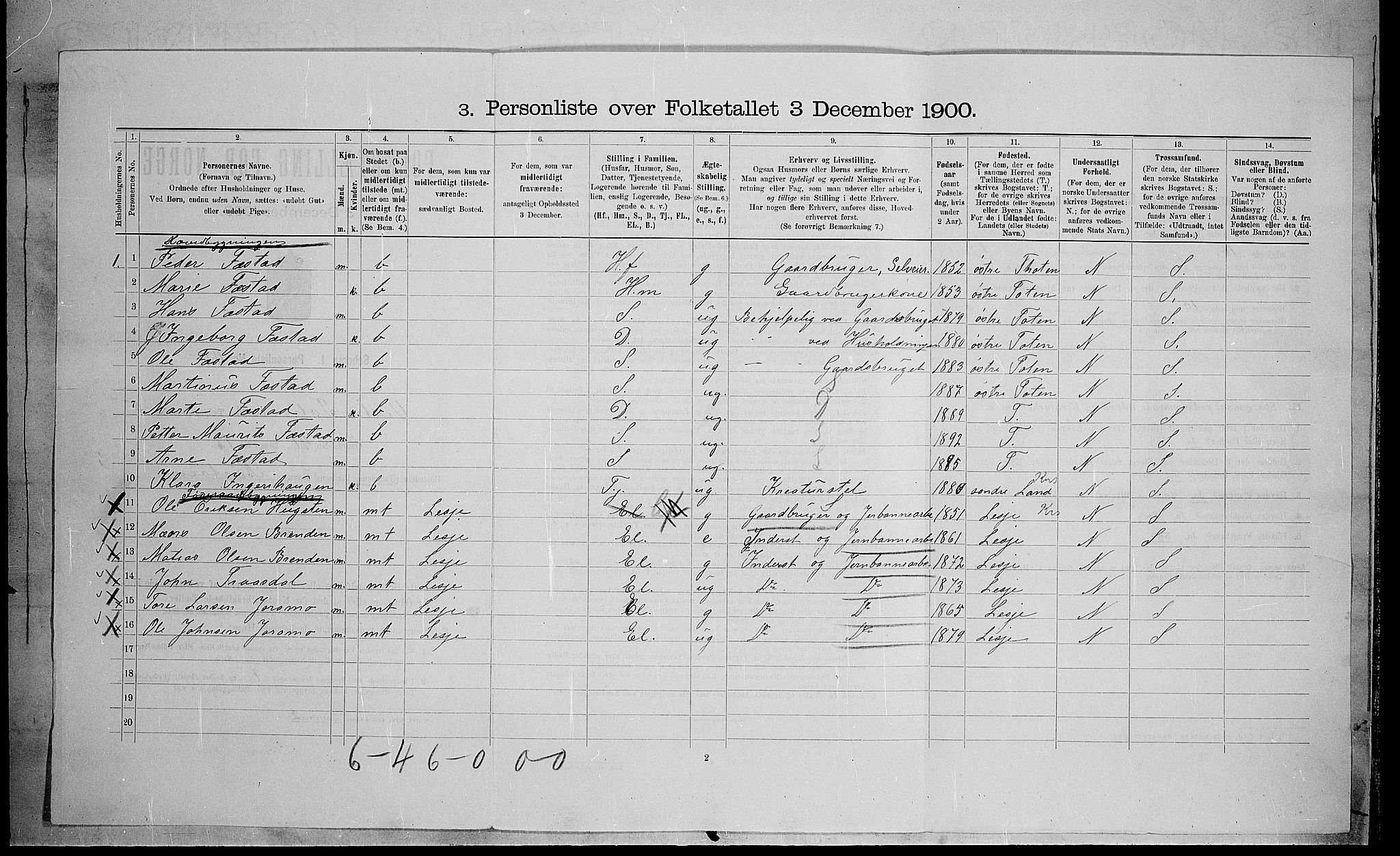 SAH, 1900 census for Vestre Toten, 1900, p. 978