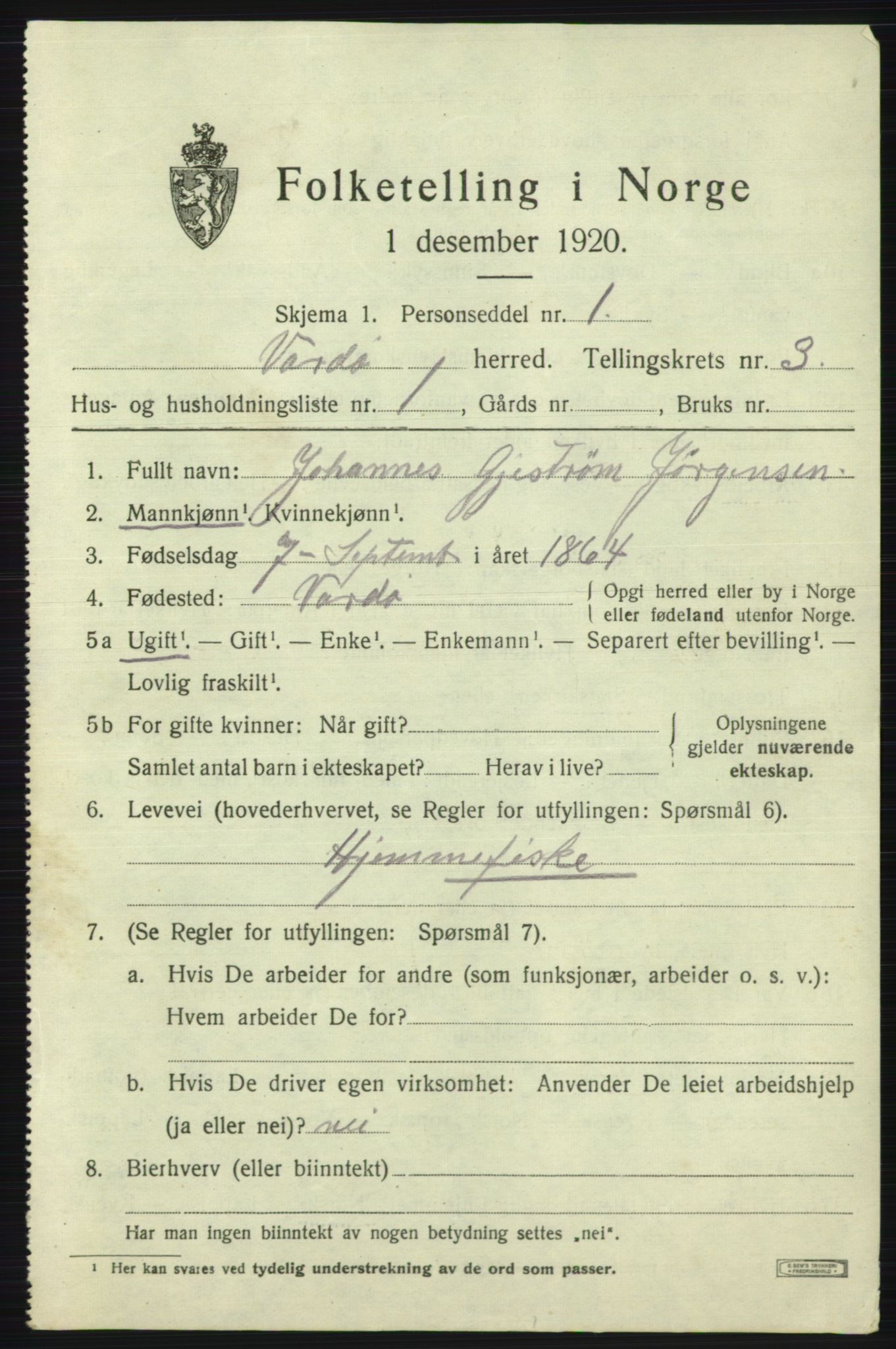 SATØ, 1920 census for Vardø rural district, 1920, p. 1766