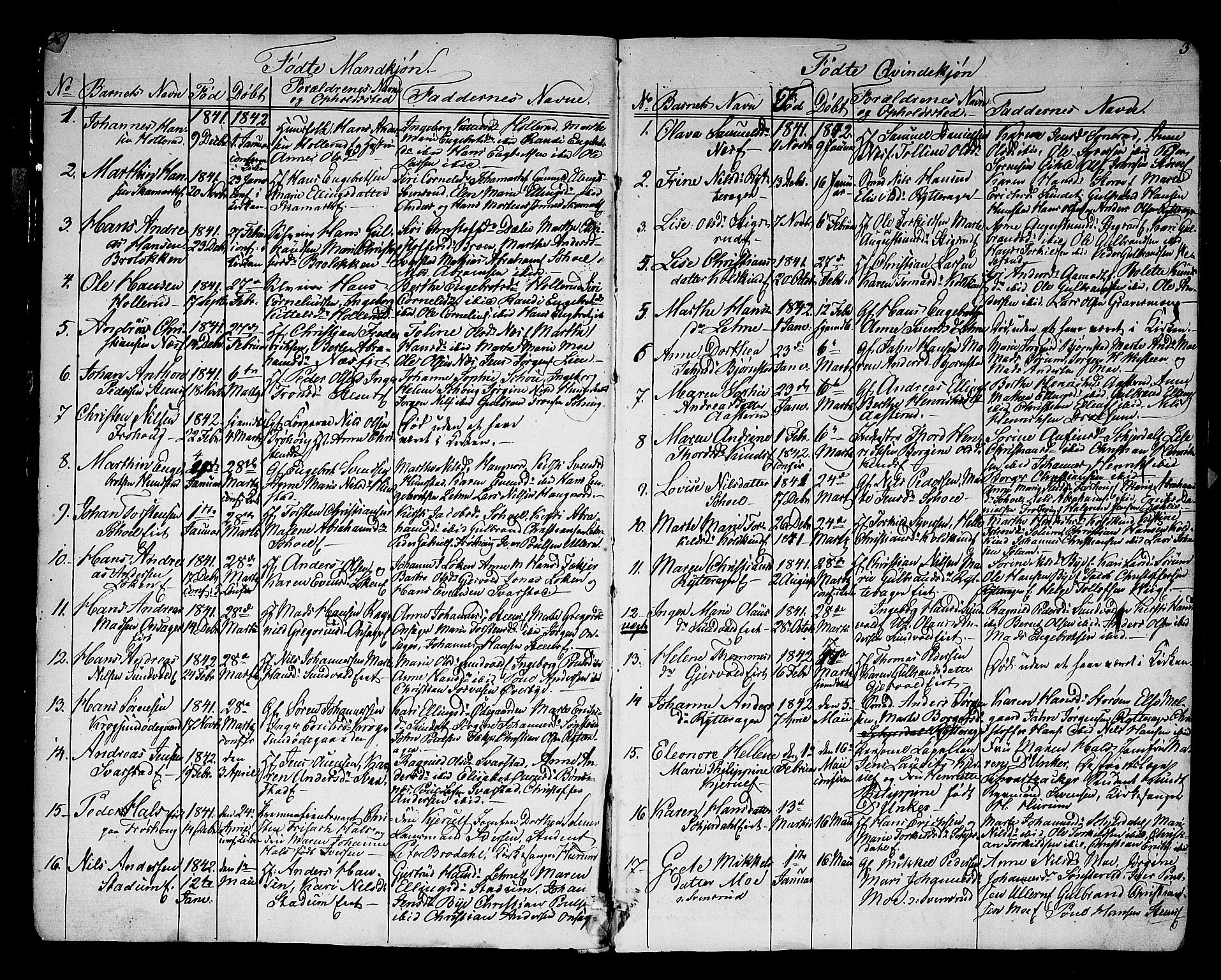 Hole kirkebøker, AV/SAKO-A-228/G/Ga/L0002: Parish register (copy) no. I 2, 1842-1878, p. 3