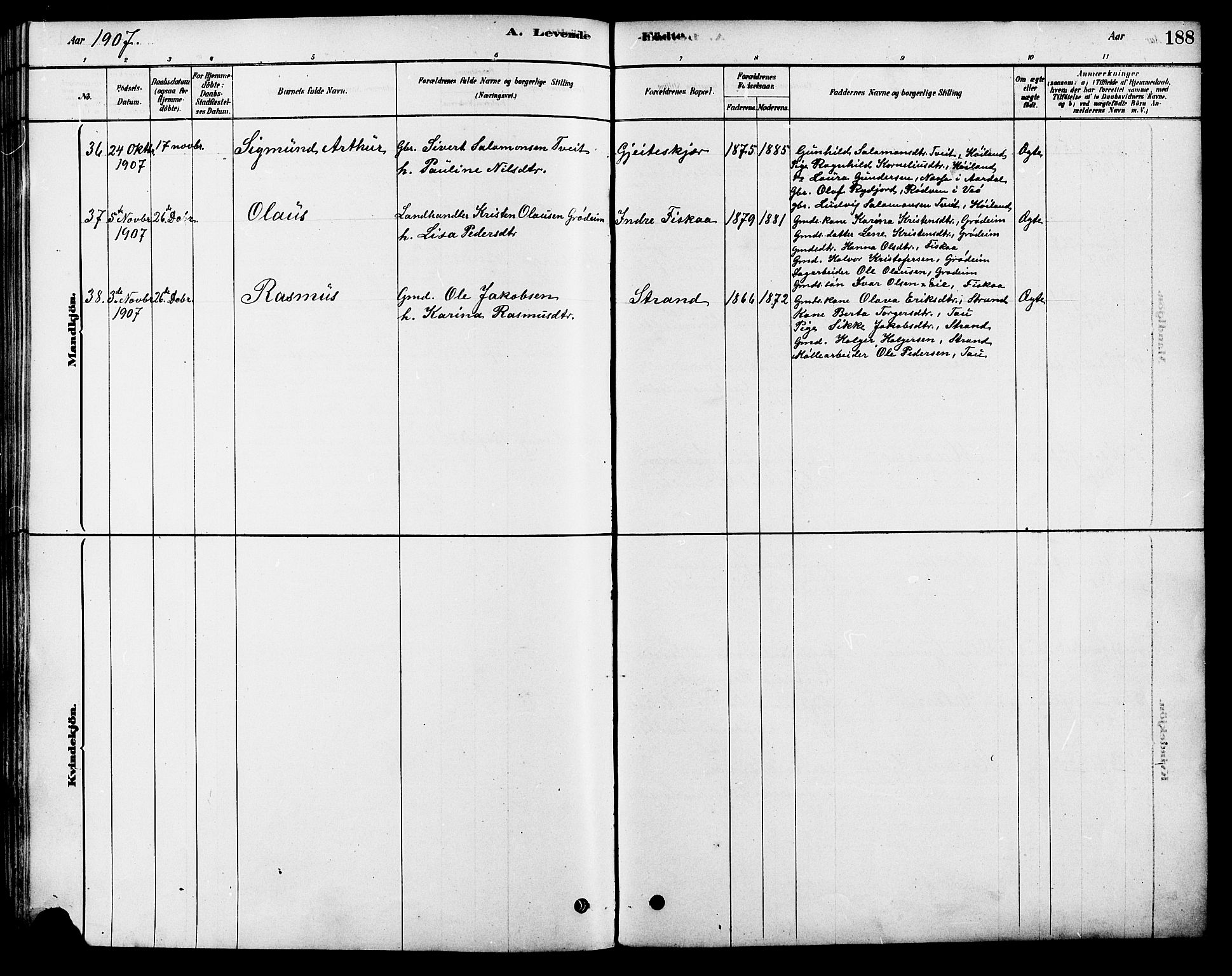 Strand sokneprestkontor, SAST/A-101828/H/Ha/Haa/L0009: Parish register (official) no. A 9, 1877-1908, p. 188