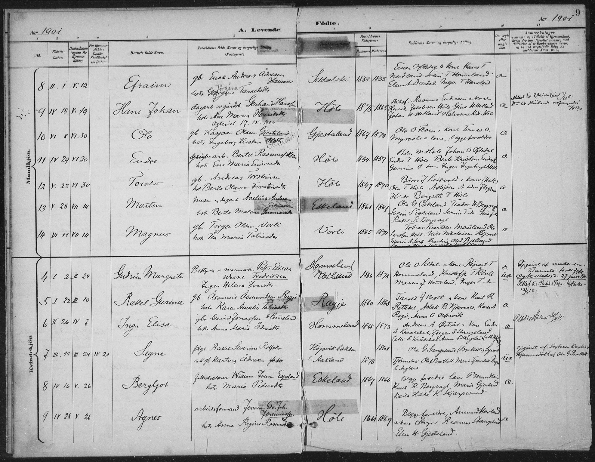 Høgsfjord sokneprestkontor, AV/SAST-A-101624/H/Ha/Haa/L0008: Parish register (official) no. A 8, 1898-1920, p. 9