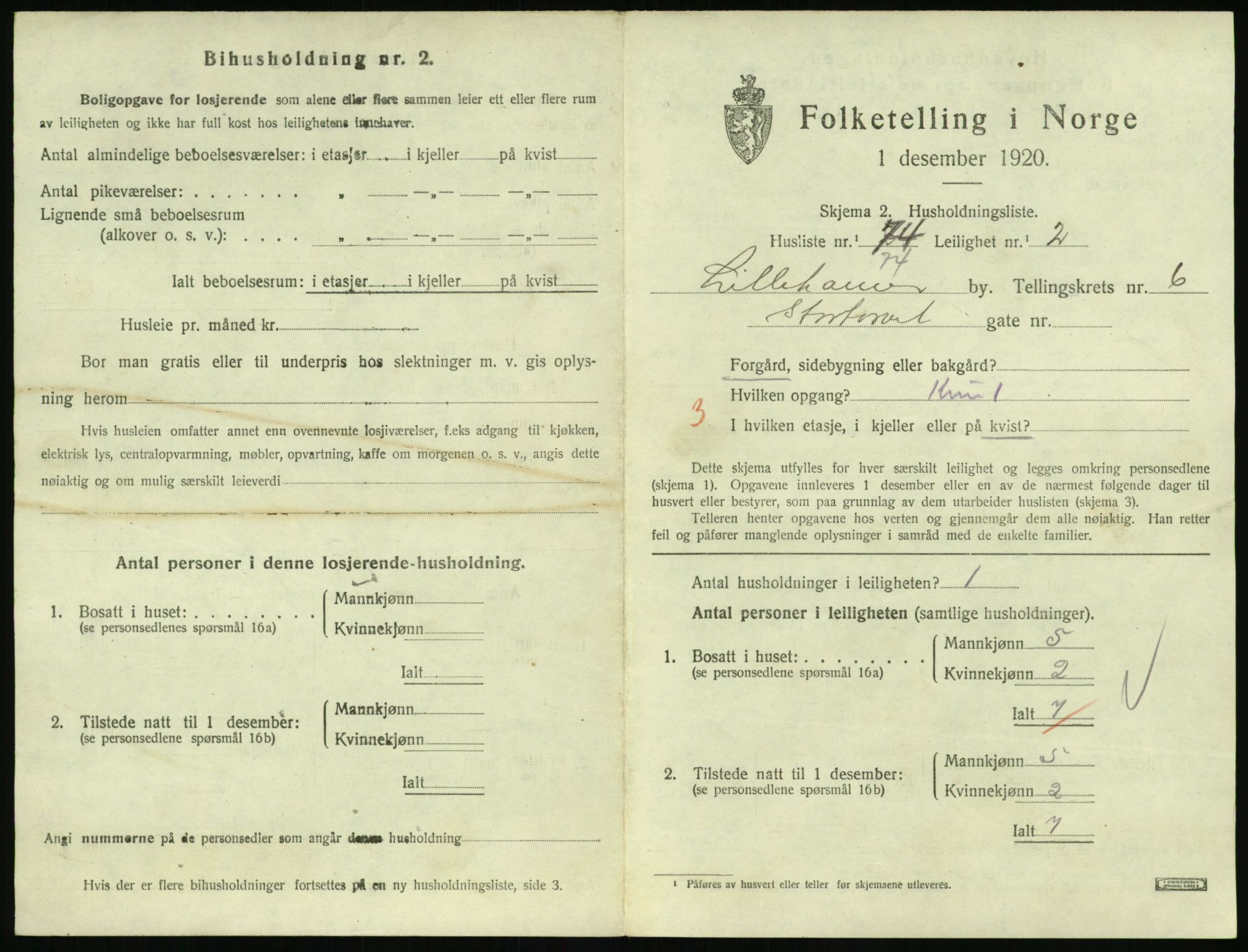 SAH, 1920 census for Lillehammer, 1920, p. 2580