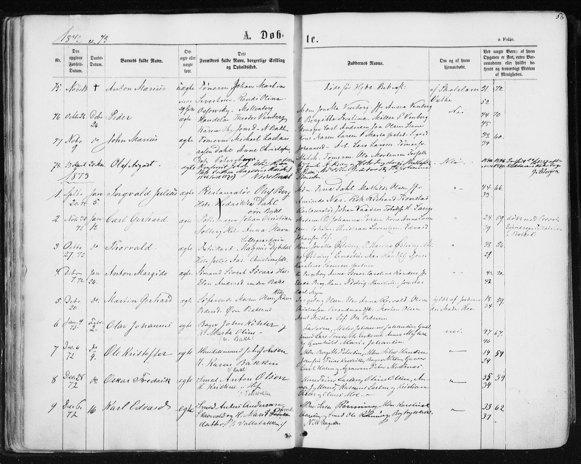 Ministerialprotokoller, klokkerbøker og fødselsregistre - Sør-Trøndelag, SAT/A-1456/604/L0186: Parish register (official) no. 604A07, 1866-1877, p. 56