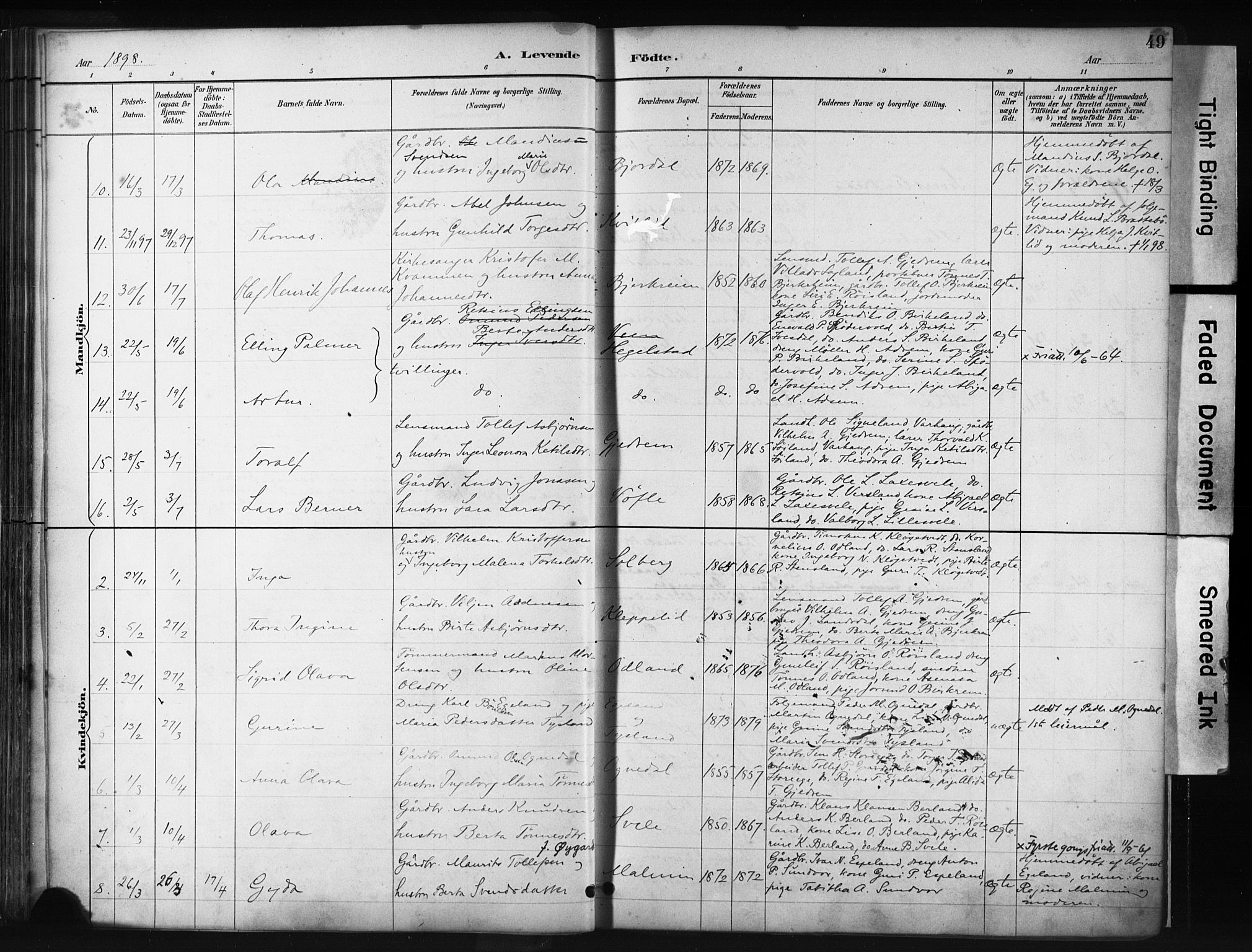 Helleland sokneprestkontor, AV/SAST-A-101810: Parish register (official) no. A 9, 1887-1908, p. 49