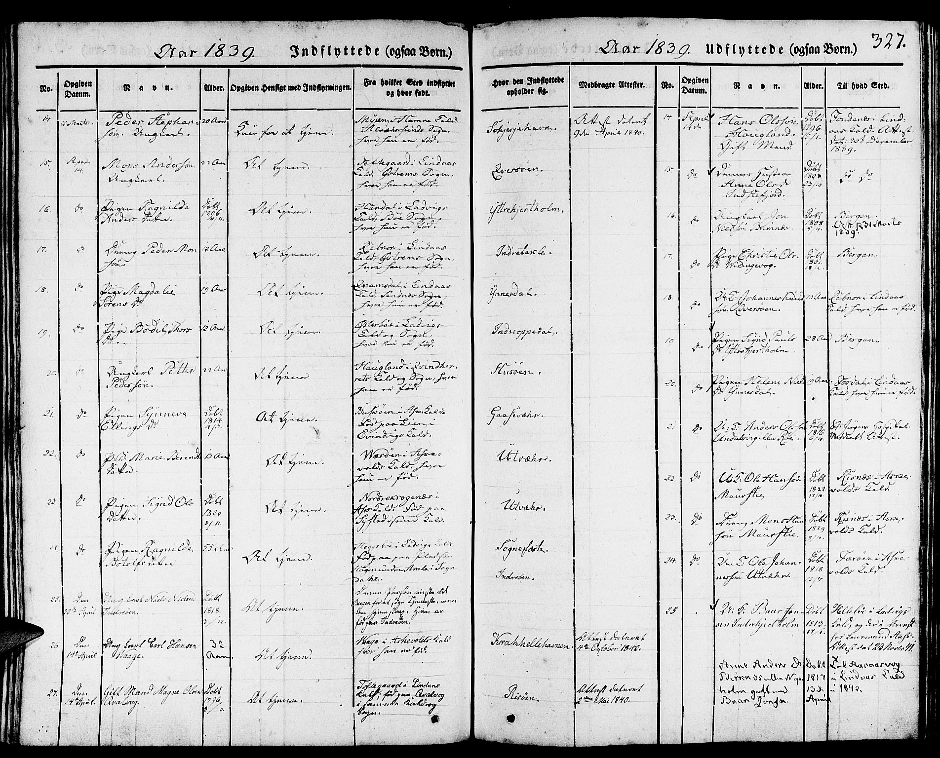 Gulen sokneprestembete, SAB/A-80201/H/Haa/Haaa/L0020: Parish register (official) no. A 20, 1837-1847, p. 327