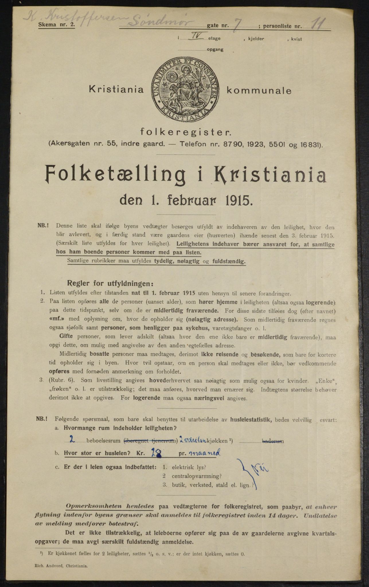 OBA, Municipal Census 1915 for Kristiania, 1915, p. 105013