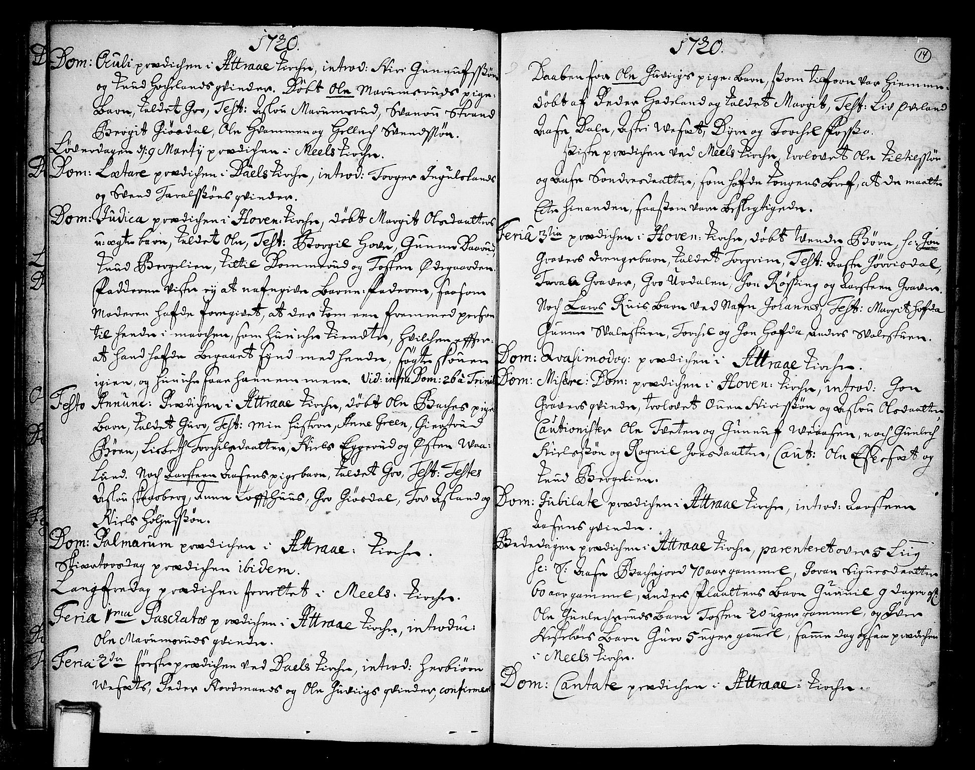 Tinn kirkebøker, SAKO/A-308/F/Fa/L0001: Parish register (official) no. I 1, 1717-1734, p. 14