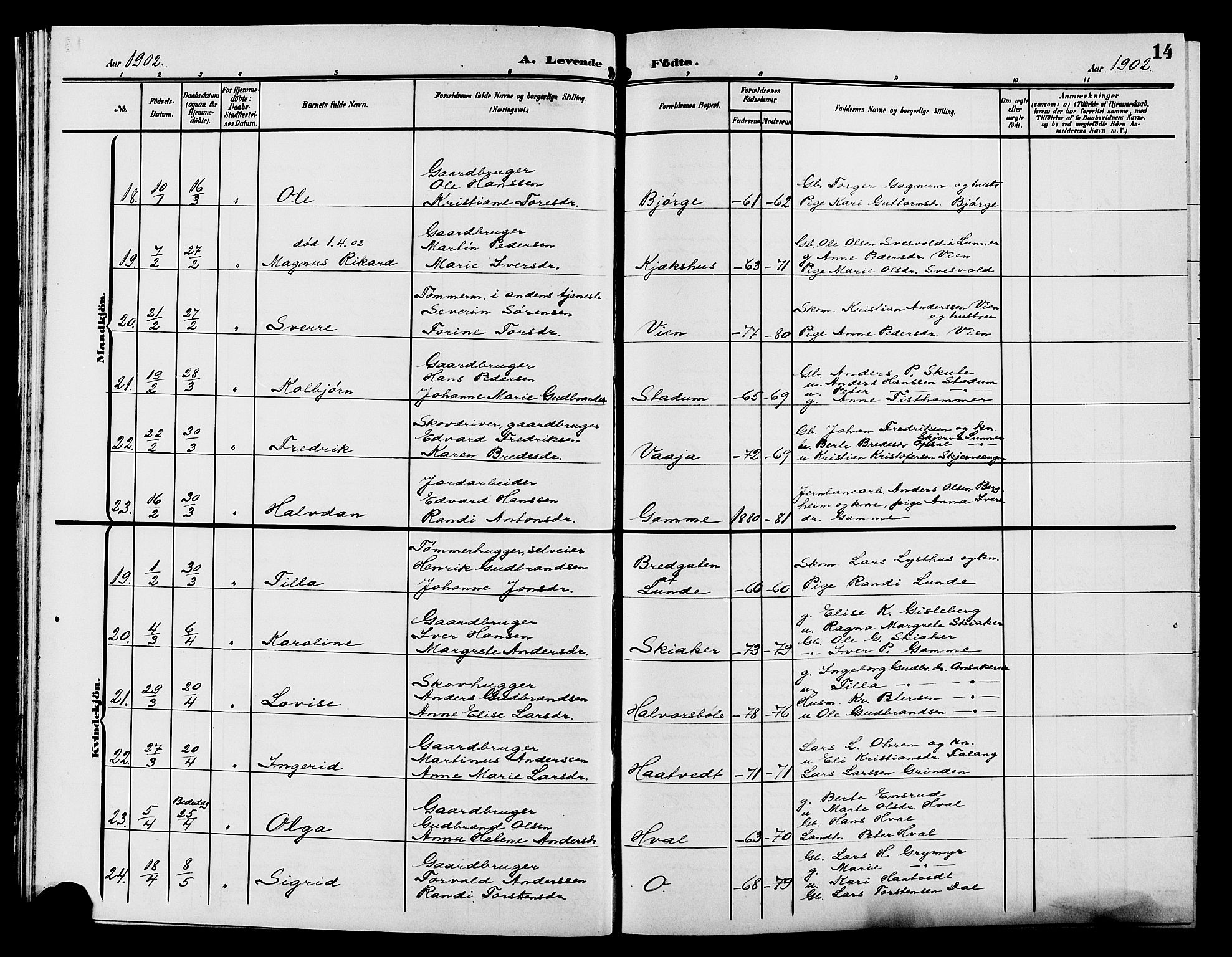 Gran prestekontor, AV/SAH-PREST-112/H/Ha/Hab/L0006: Parish register (copy) no. 6, 1901-1911, p. 14